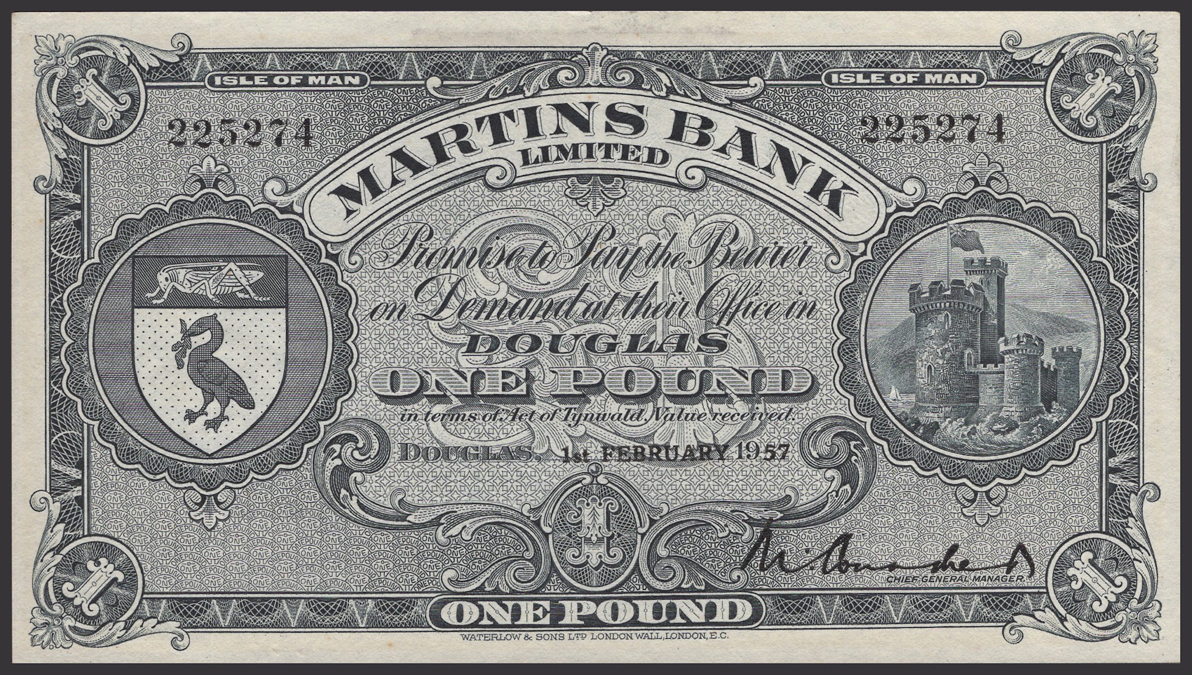 Martins Bank Limited, £1, 1 February 1957, serial number 225274, Conacher