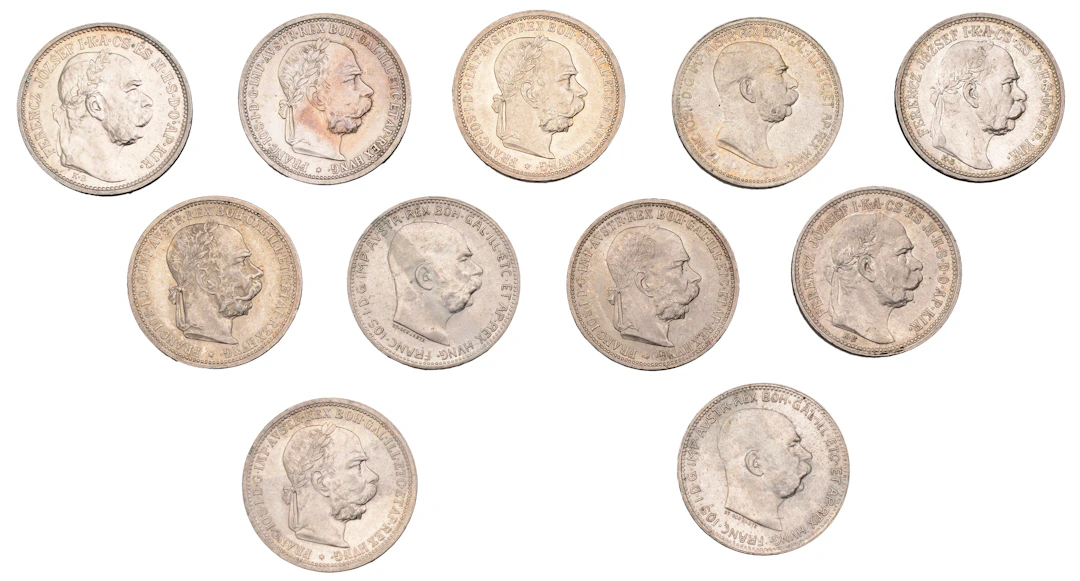 Austria, Franz Joseph I, Corona (8), 1893 (2), 1900, 1901, 1902, 1908