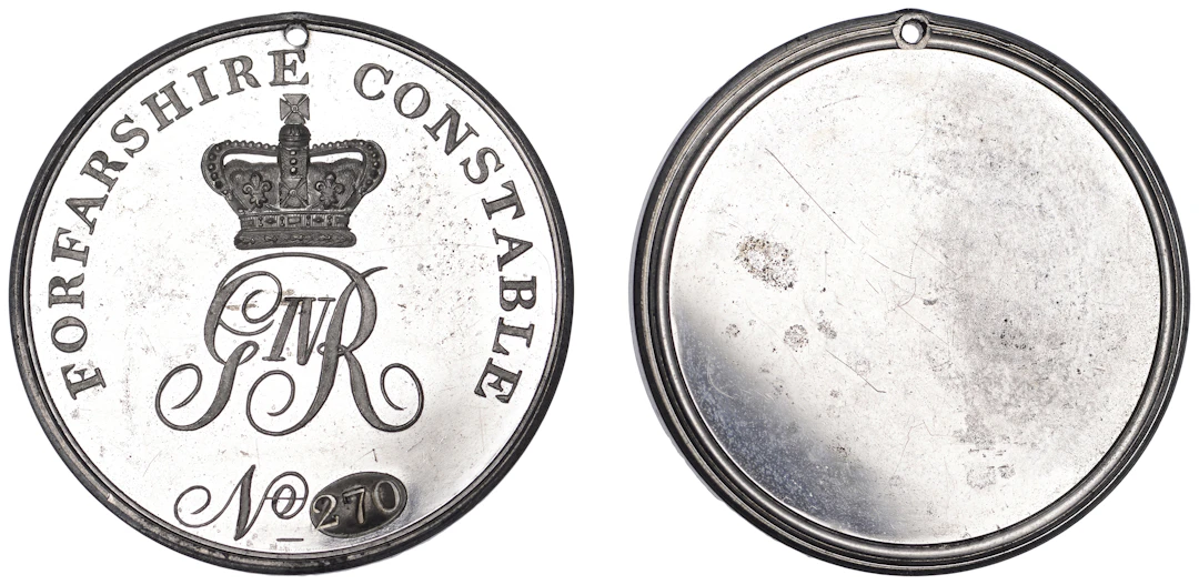 Forfarshire Constable’s Medal, undated (c. 1820-30), a silvered pewter