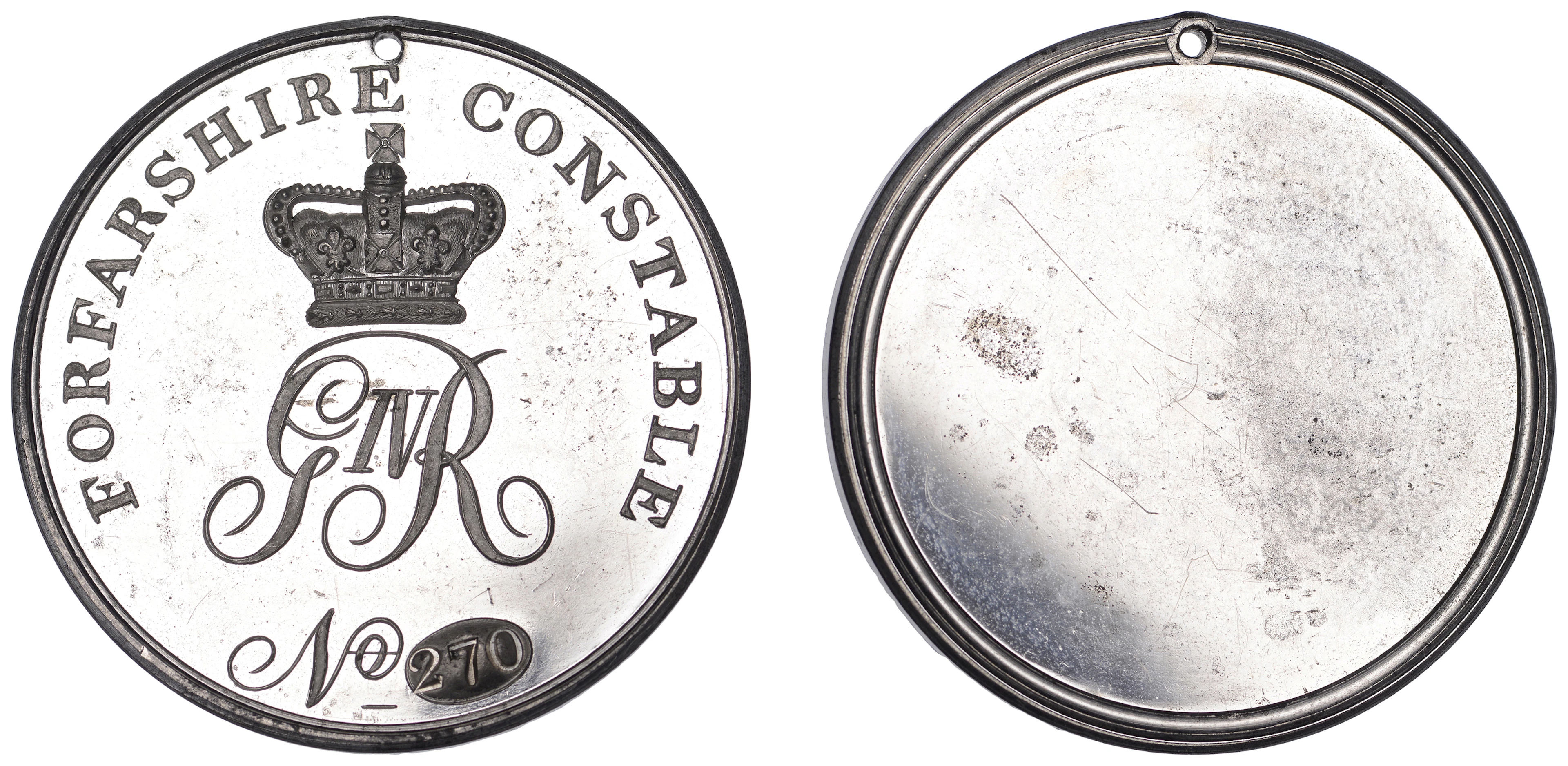 Forfarshire Constable’s Medal, undated (c. 1820-30), a silvered pewter