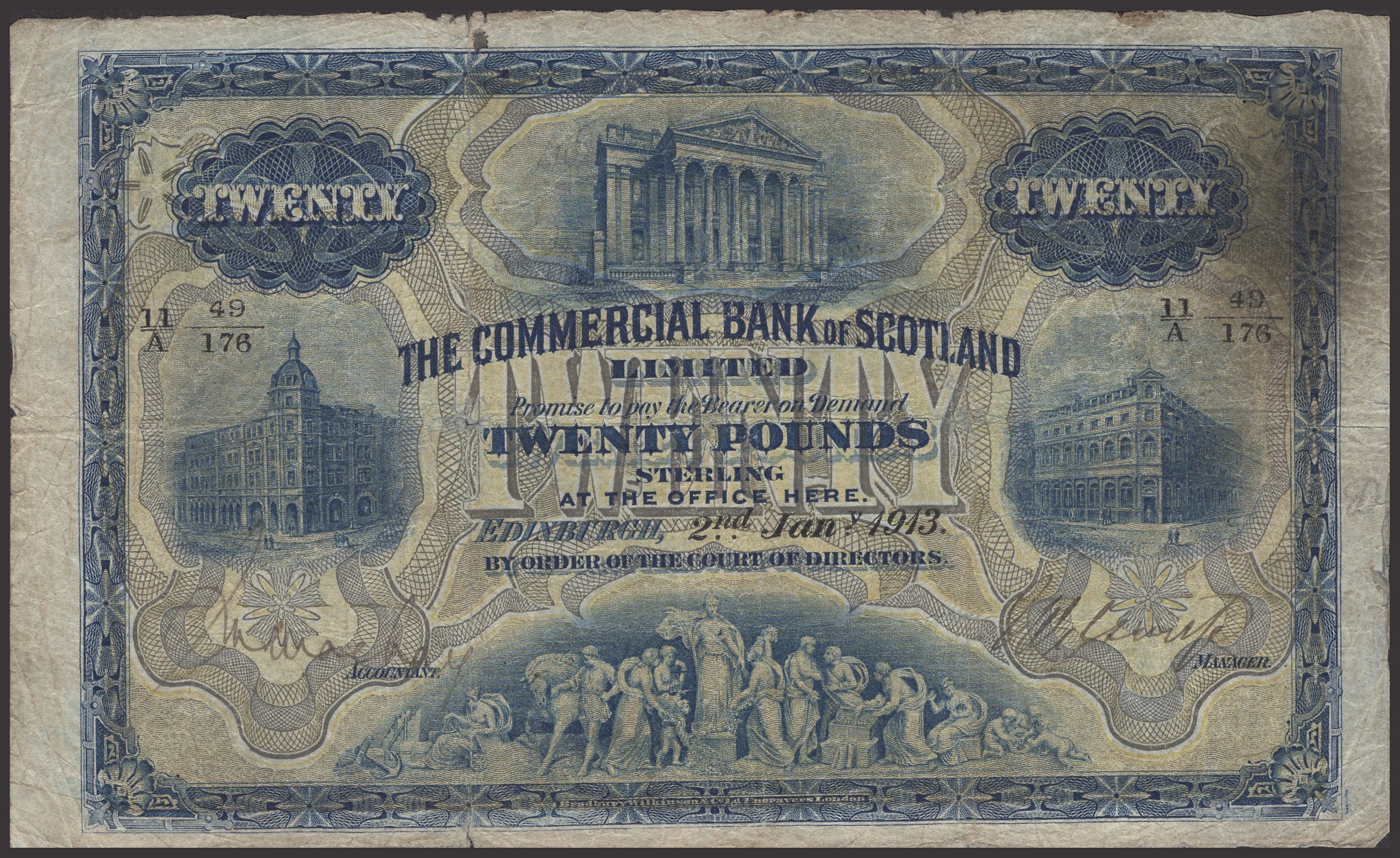 Commercial Bank of Scotland Limited, £20, 2 January 1913, serial number