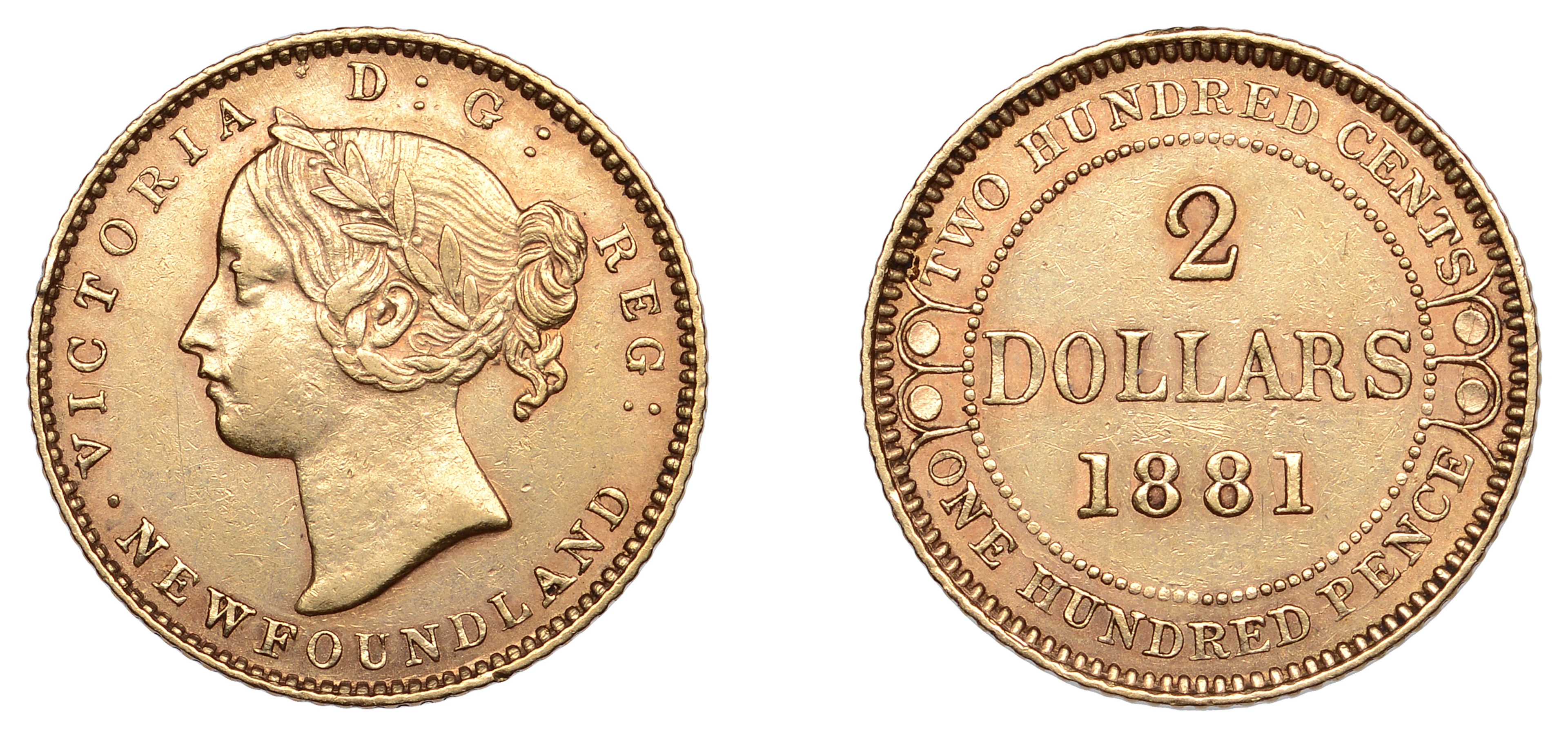 Newfoundland, Victoria, 2 Dollars, 1881 (Fr. 1; KM 5). Toned, better