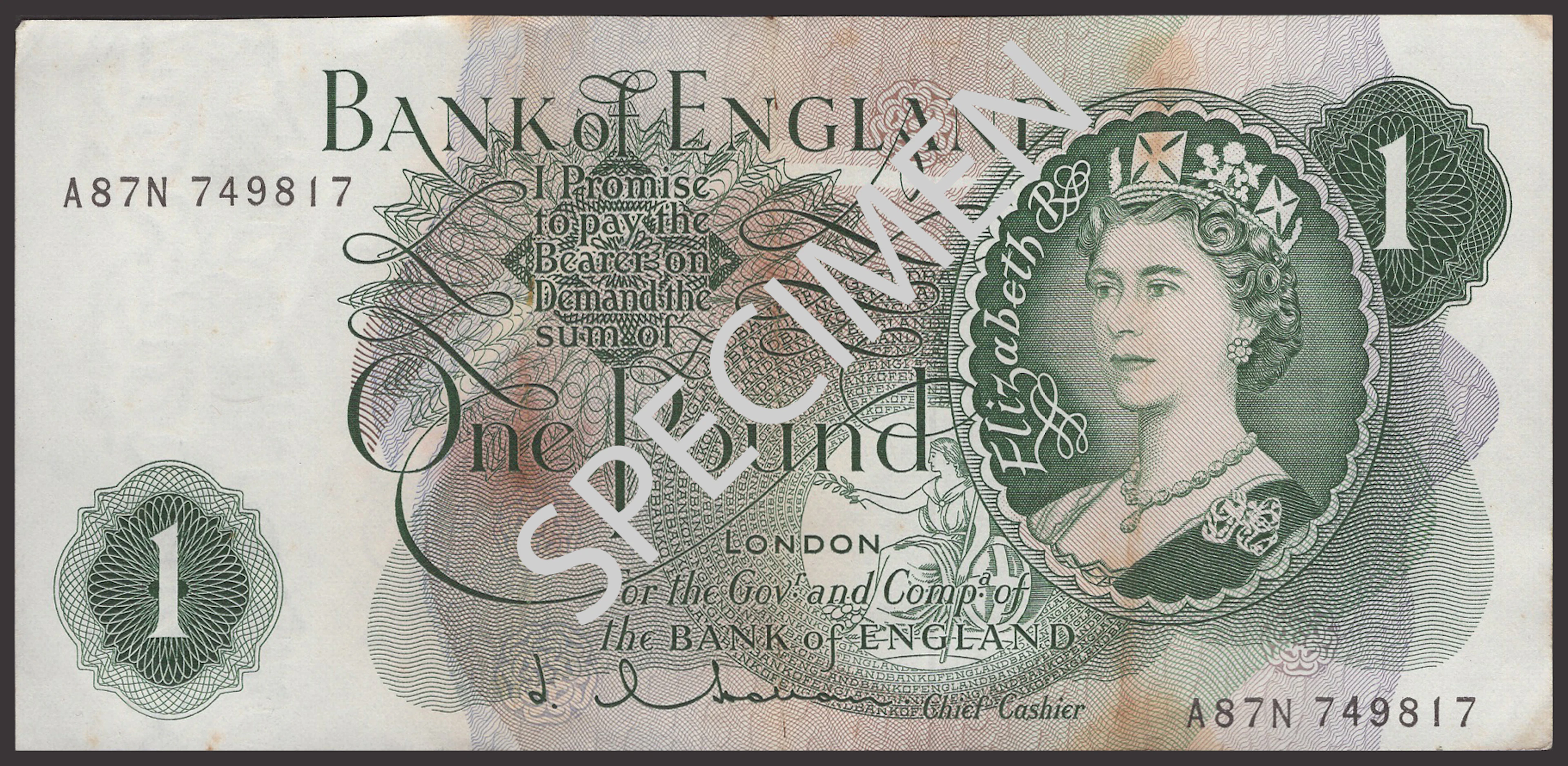 Bank of England, Jasper Q. Hollom, £1 (84), 27 February 1963, consecutive