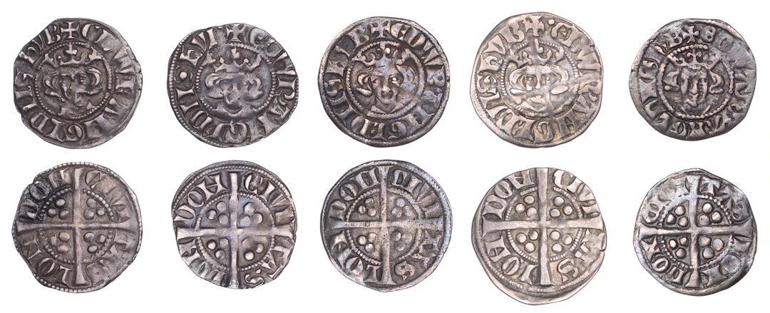 Edward I, Pennies (5), classes 3g (2), 1.39g/5h, 1.31g/5h, class 4b