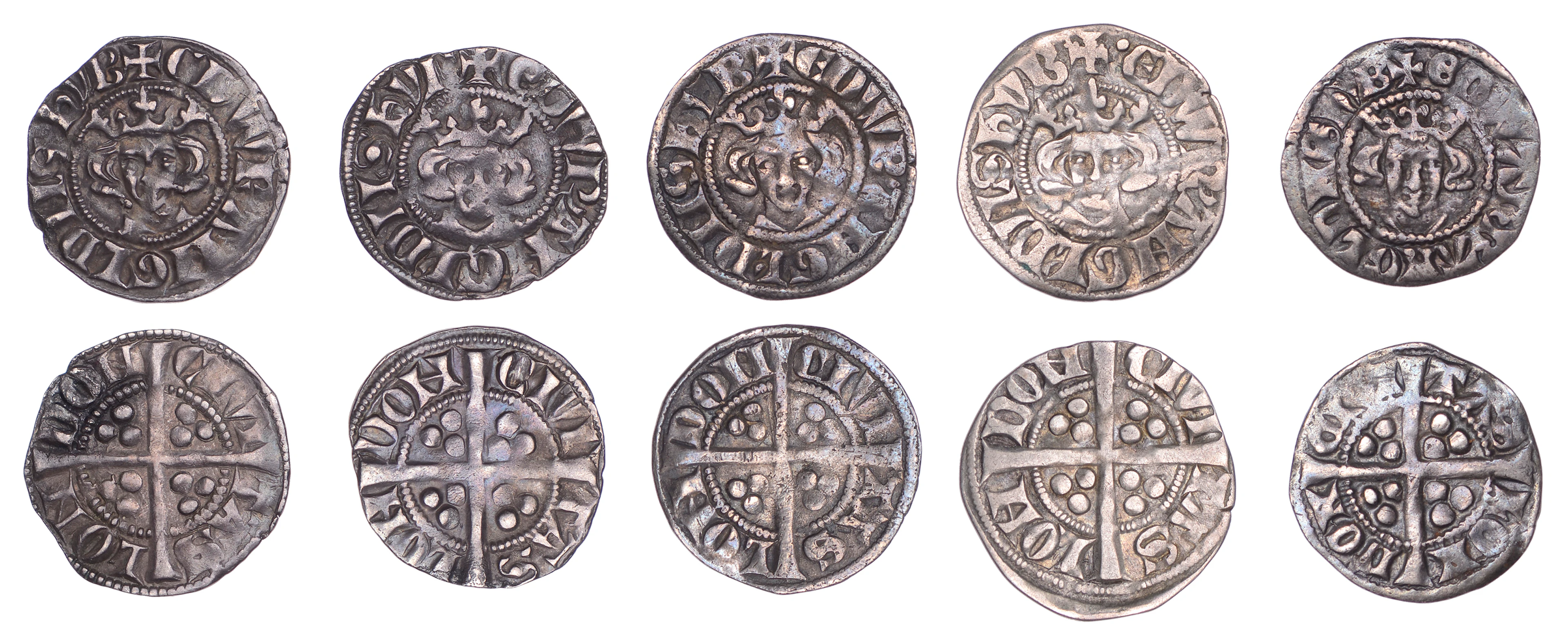 Edward I, Pennies (5), classes 3g (2), 1.39g/5h, 1.31g/5h, class 4b