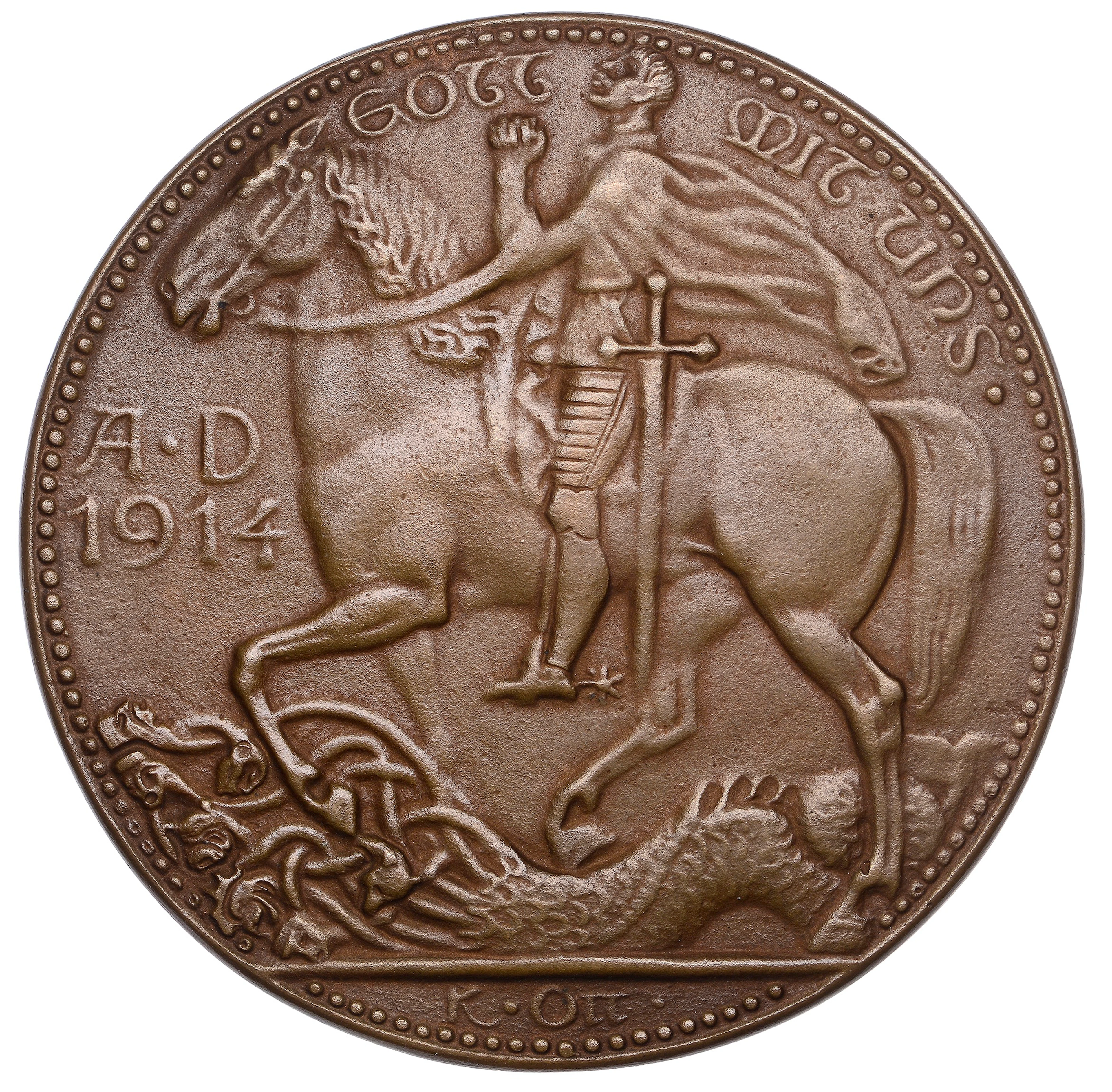 GERMANY, Gott mit uns [God With Us], 1914, a uniface bronze medal
