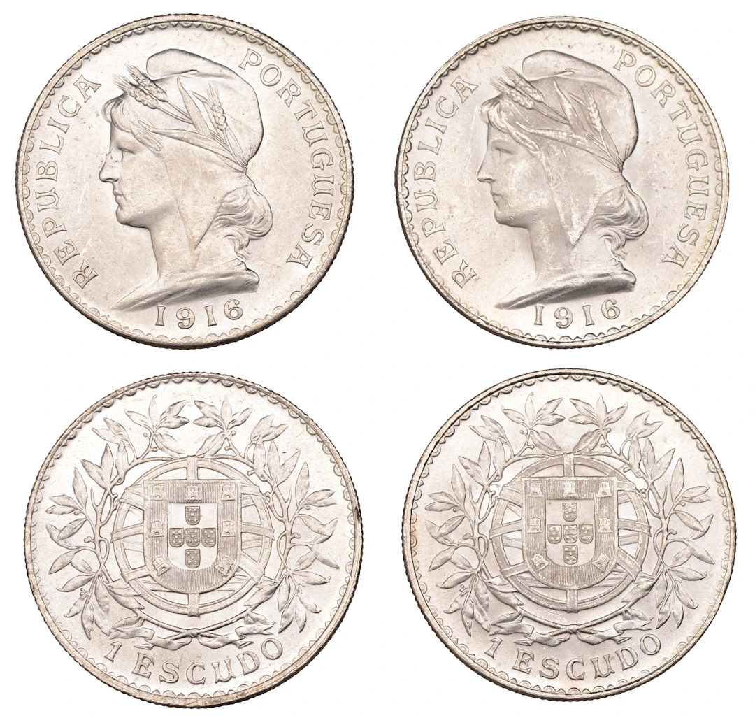 Portugal, Republic, Escudo (2), both 1916, Lisbon (KM 564) [2]. Both