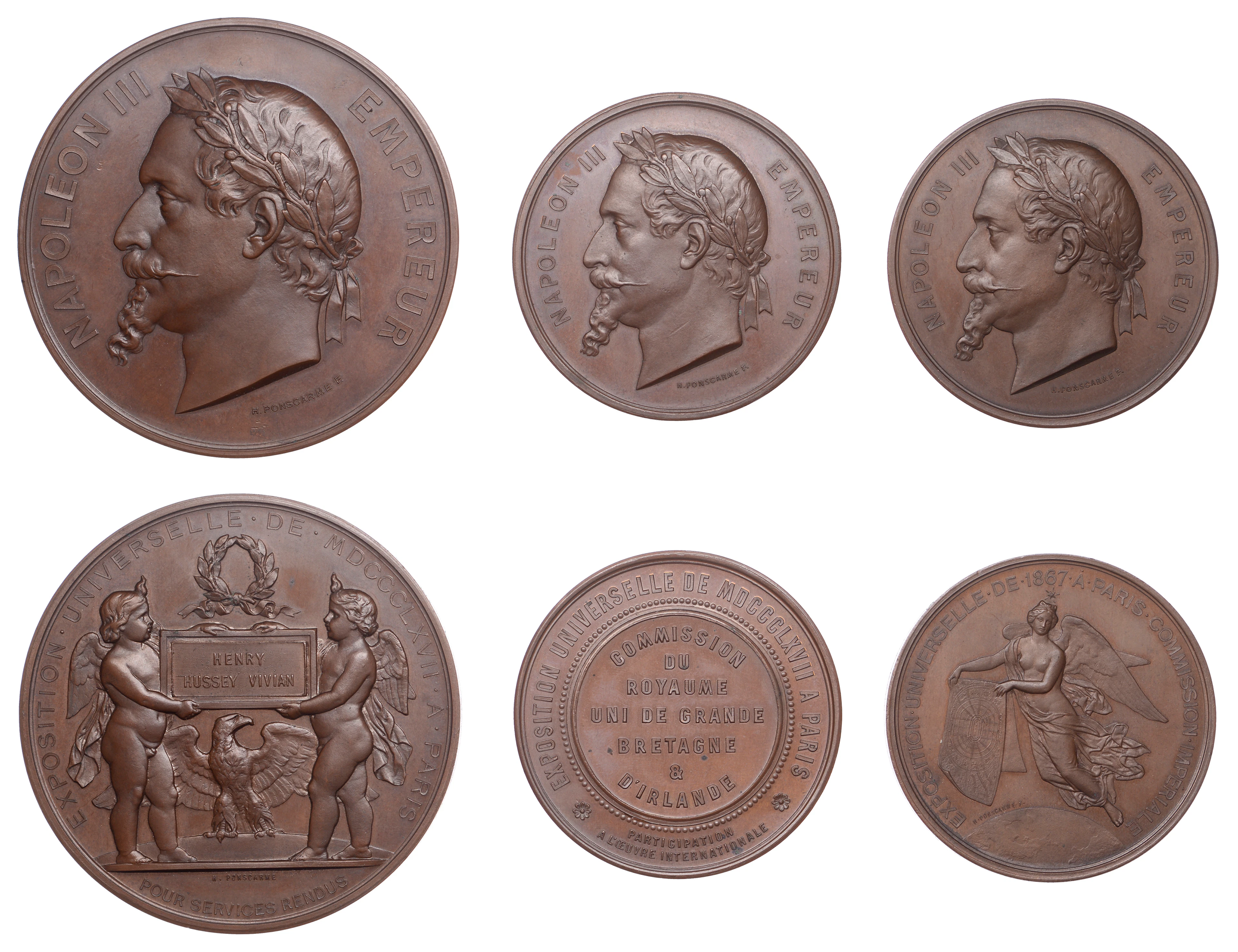 France, Exposition Universelle, Paris, 1867, a set of bronze medals