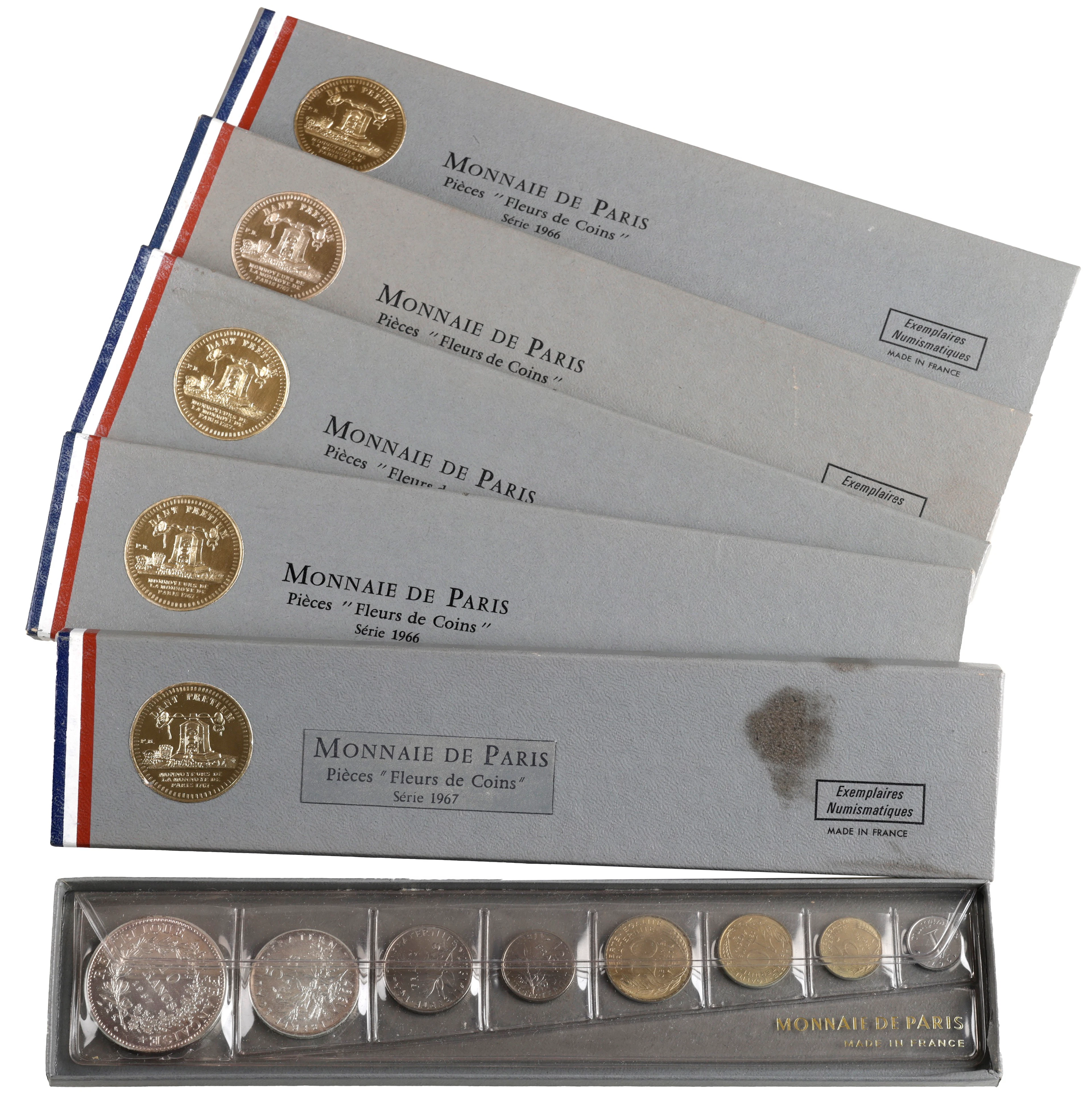 France, Fifth Republic, specimen Sets (5), all 1966, comprising 10