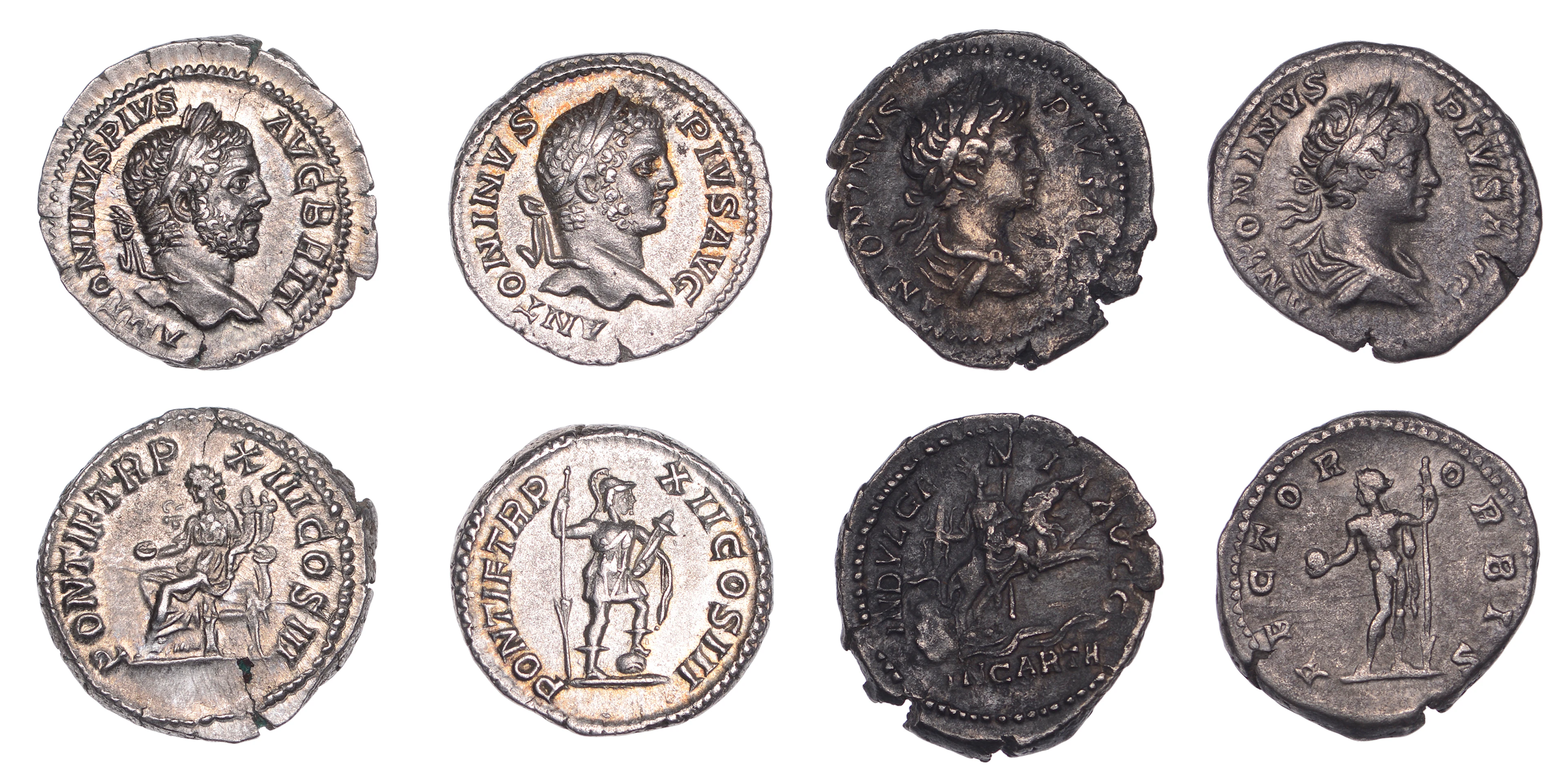 Caracalla (198-217), Denarii (4), 209, laureate and bearded head right