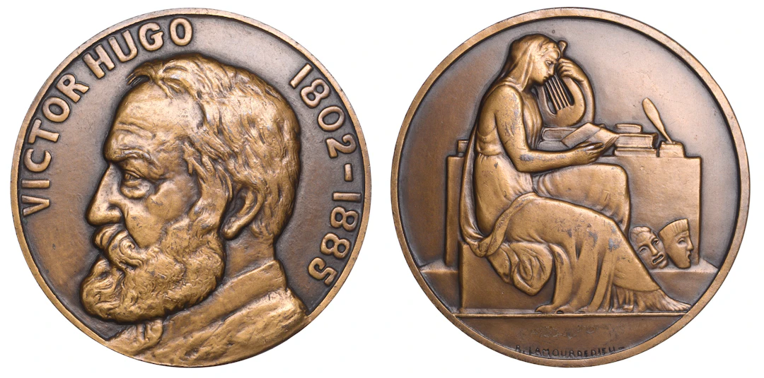FRANCE, Victor Hugo, 1935, an Art Déco bronze medal by R.-E. Lamourdedieu