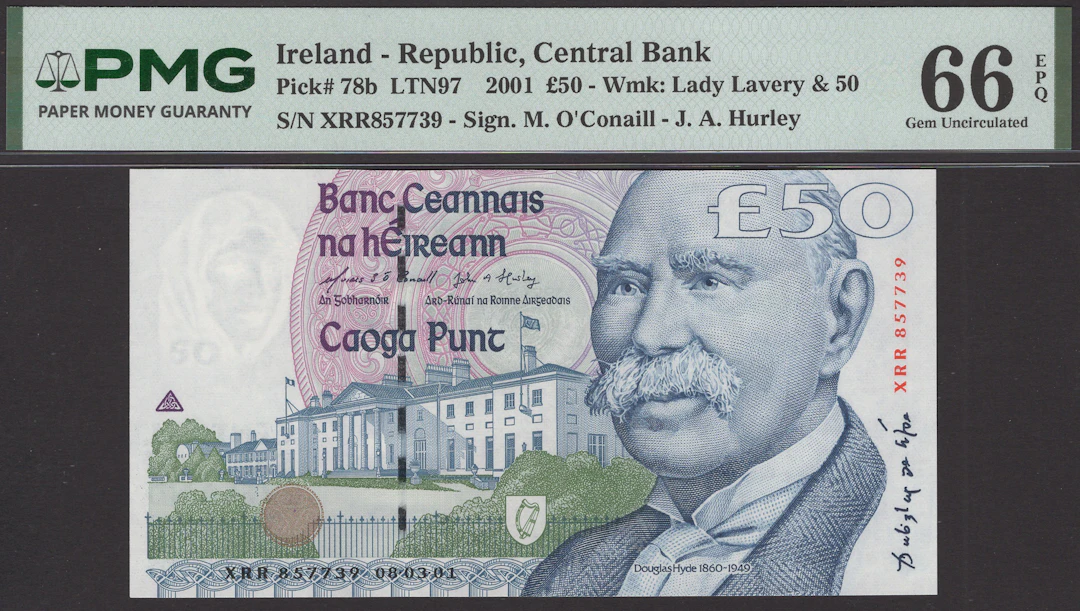Central Bank of Ireland, £50, 8 March 2001, serial number XRR857739