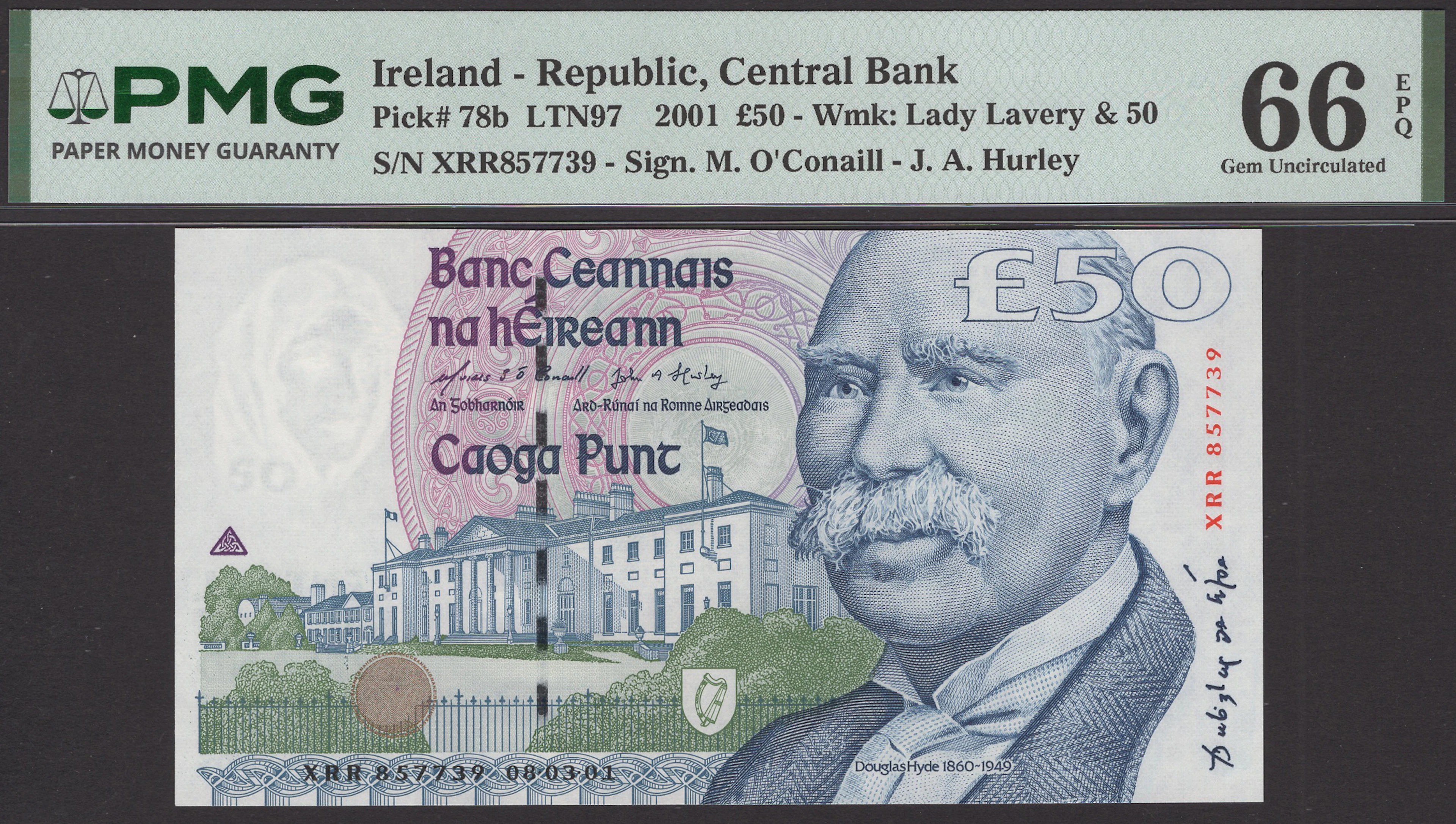 Central Bank of Ireland, £50, 8 March 2001, serial number XRR857739