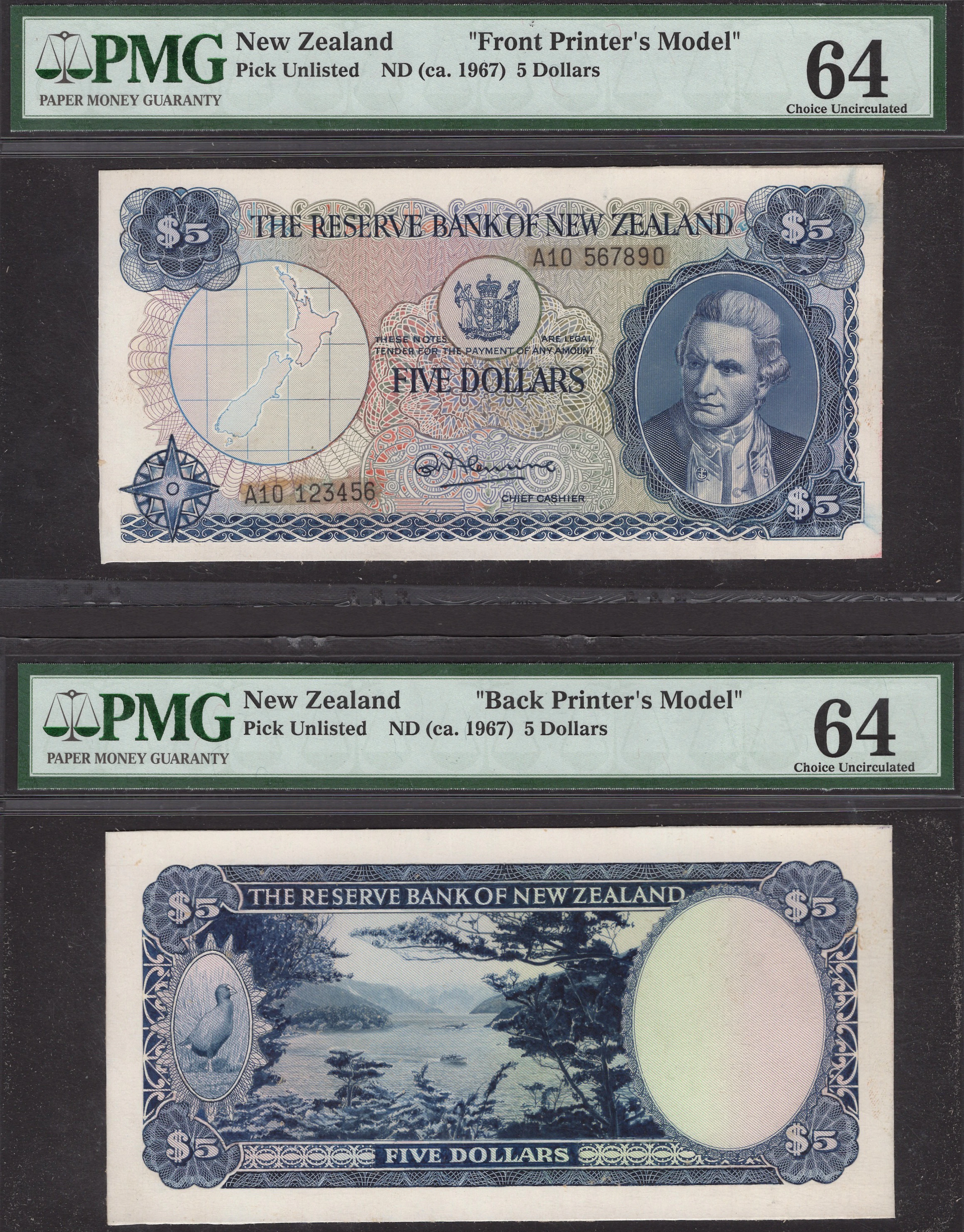 Reserve Bank of New Zealand, obverse and reverse partially hand-executed