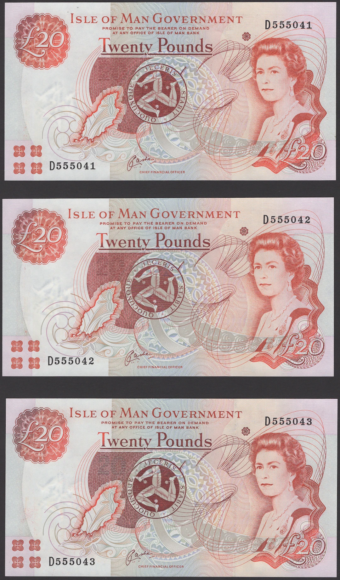 Isle of Man Government, J.Cashen, consecutive £20 (5), ND (1999)