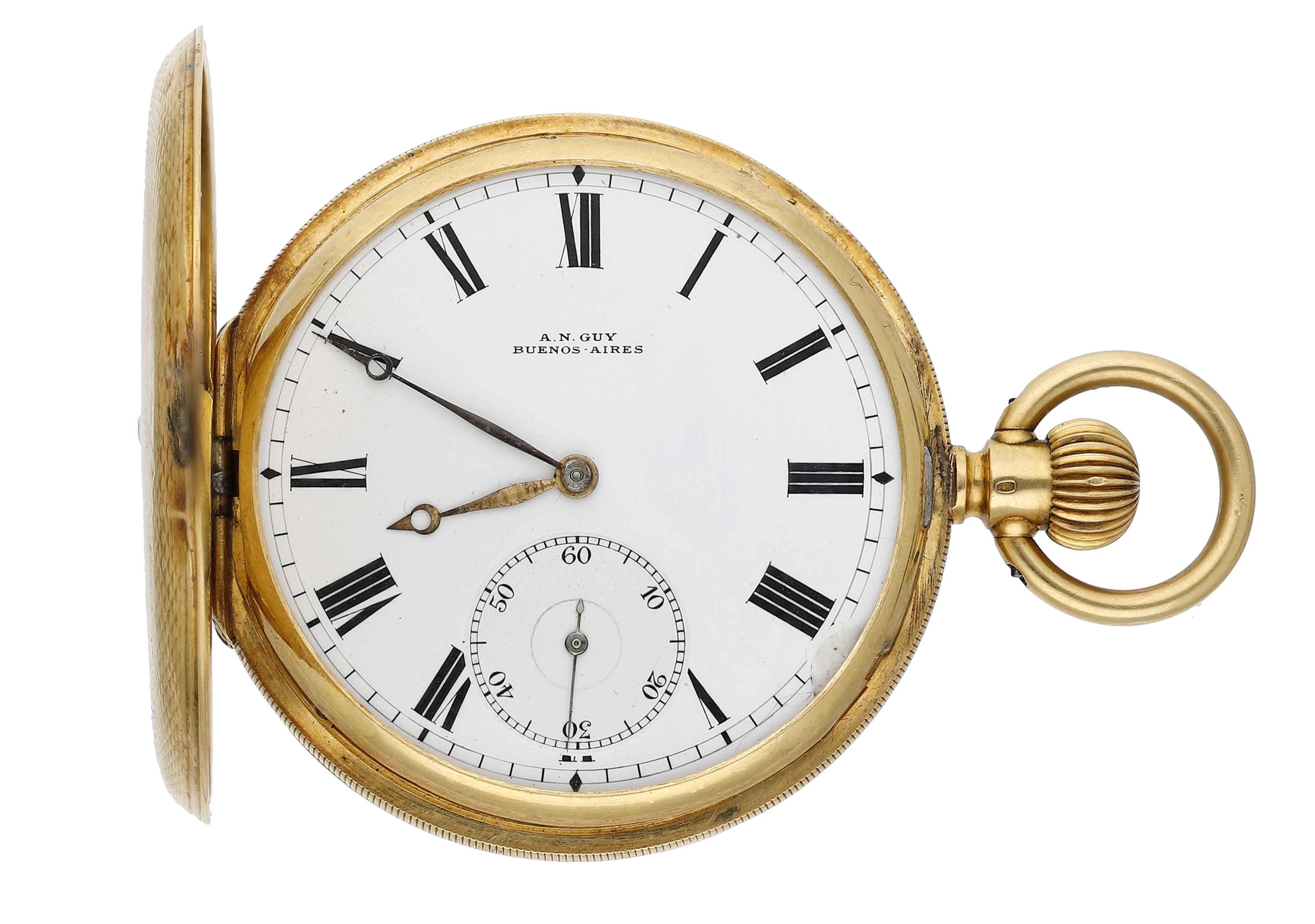 Longines, Retailed by A. N. Guy, Buenos-Aires. A gold hunting cased