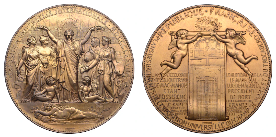 France, Exposition Universelle, Paris, 1878, a bronze medal by E.-A.