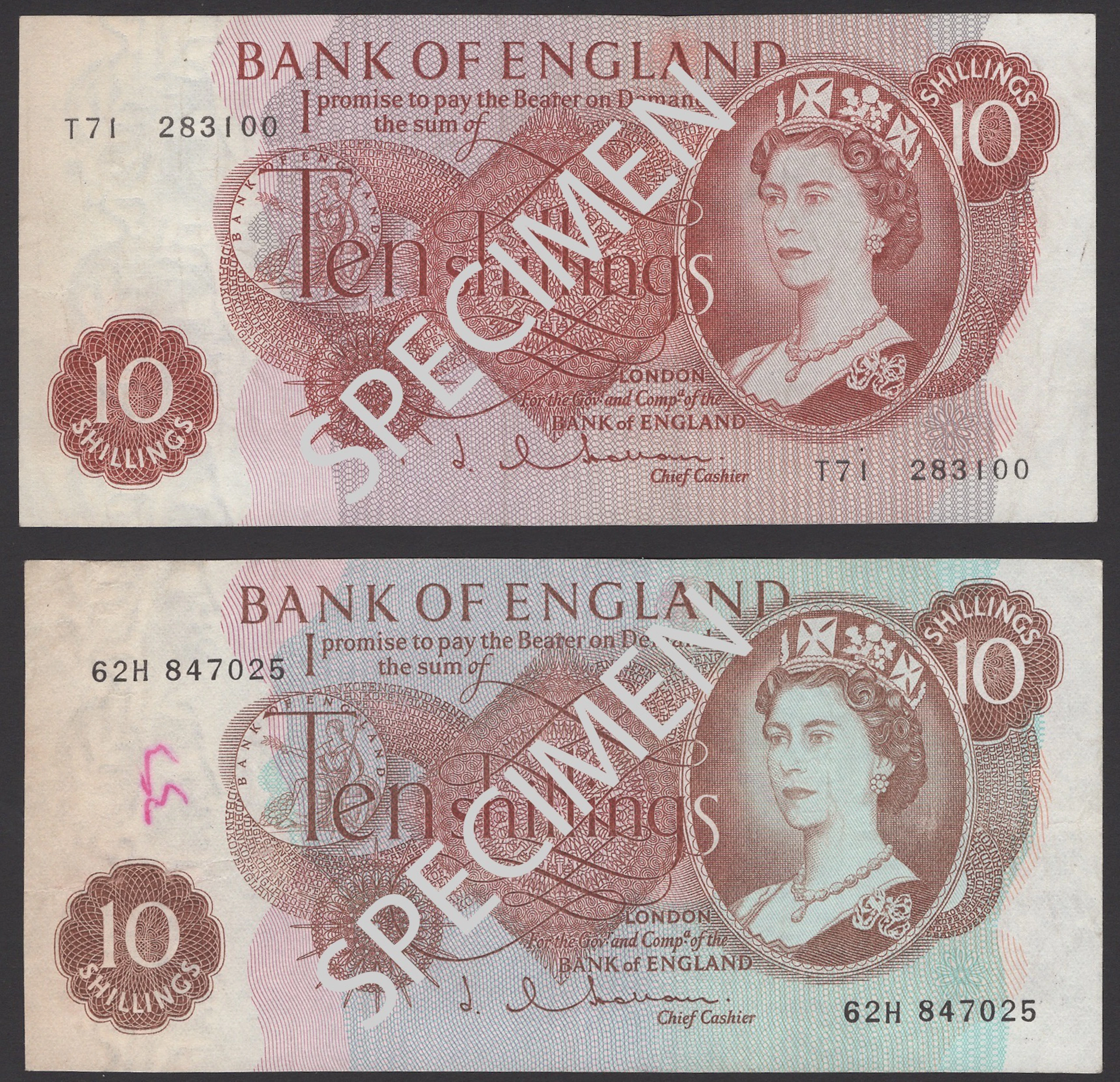Bank of England, Jasper Q. Hollom, 10 Shillings (2), 4 April 1963