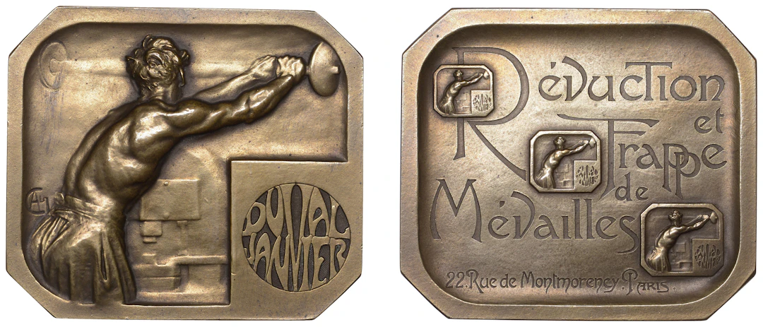 FRANCE, Duval-Janvier, c. 1900, an octagonal Art Nouveau bronze plaque