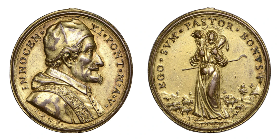 Italy: Papal States, The Good Shepherd, c. 1681, yr. 5, annual bronze