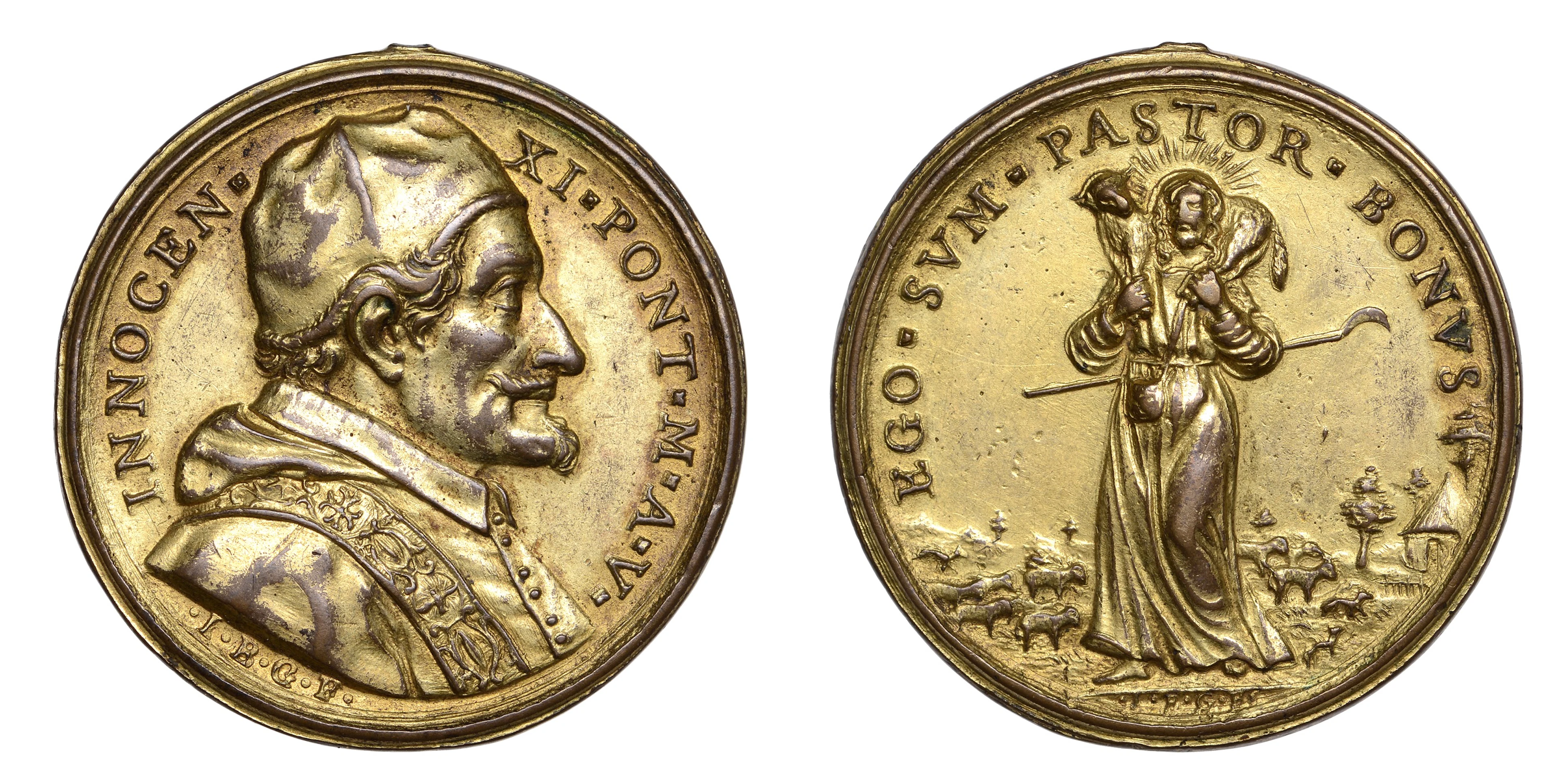 Italy: Papal States, The Good Shepherd, c. 1681, yr. 5, annual bronze