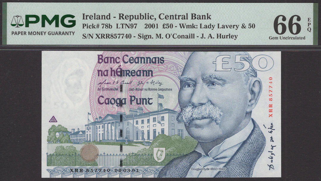 Central Bank of Ireland, £50, 8 March 2001, serial number XRR857740