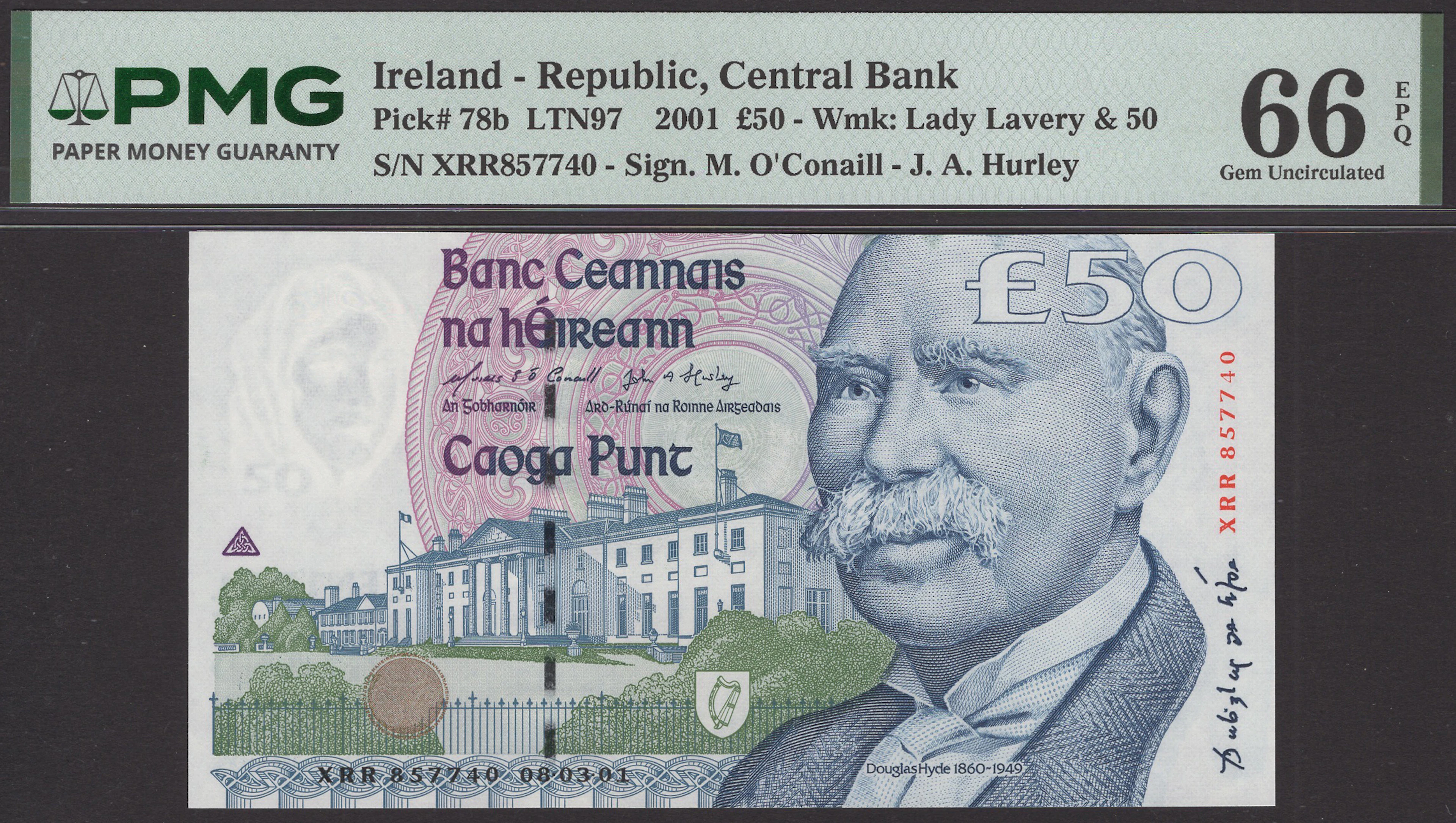 Central Bank of Ireland, £50, 8 March 2001, serial number XRR857740