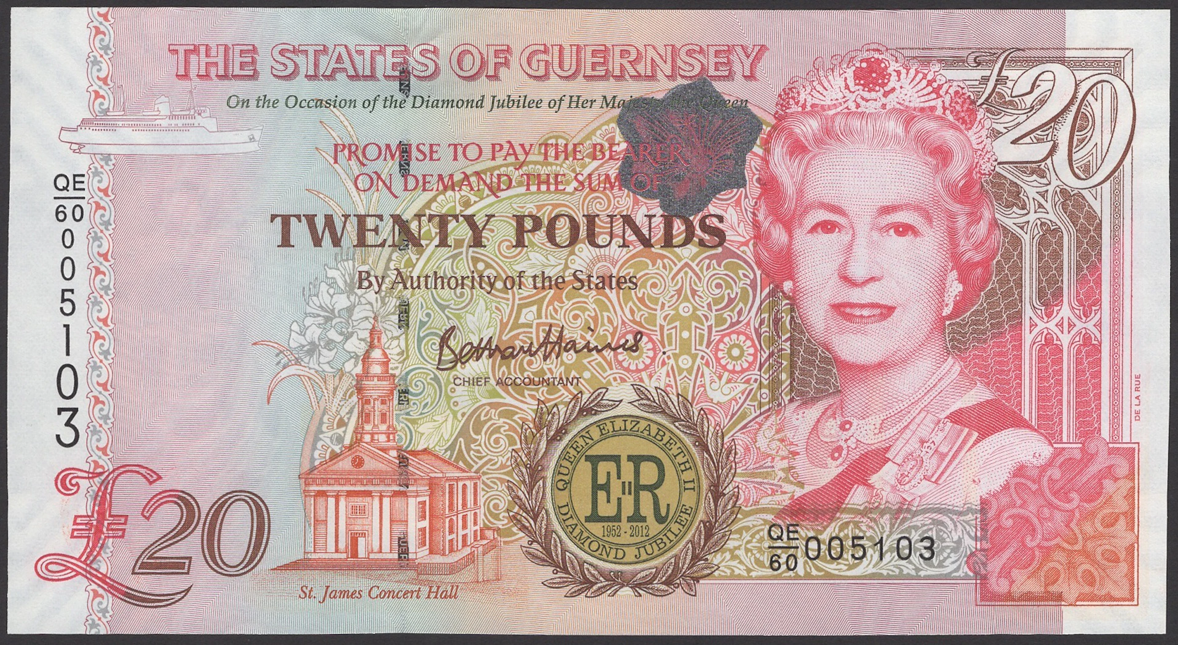 States of Guernsey, £1, ND (2013), serial number TD/LR 001503, and