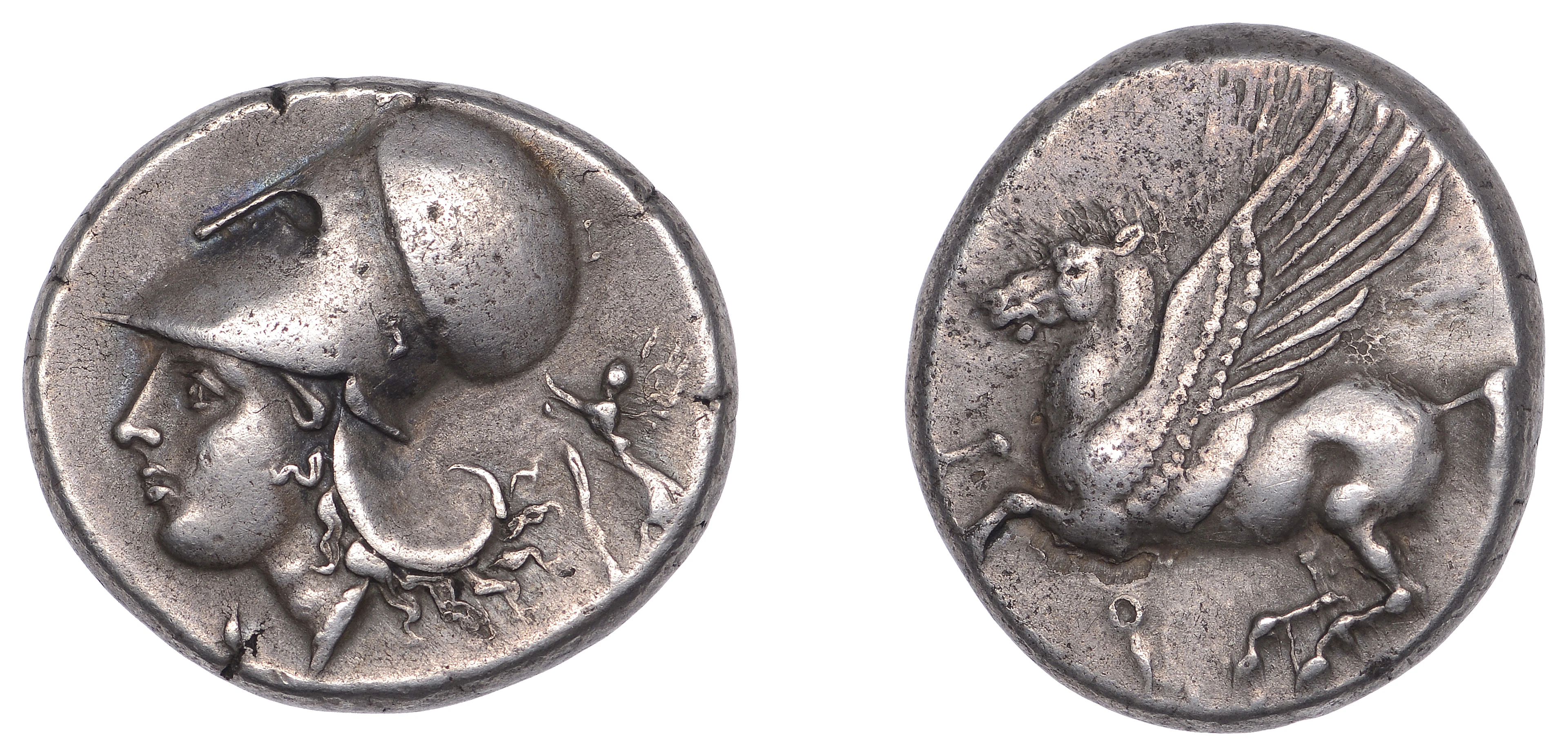 Corinthia, Corinth, Stater, c. 375-300, Pegasus flying left, q below