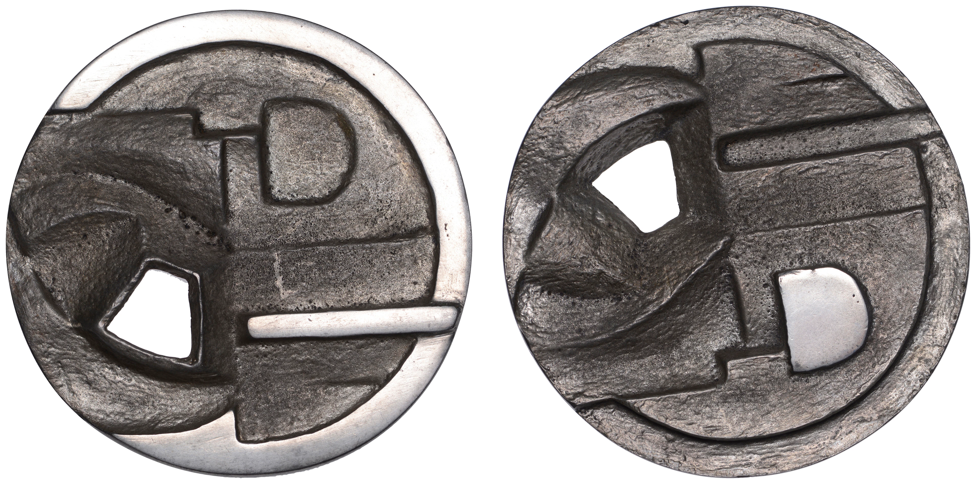 ENGLAND, Cubist Token, 1987, a pewter medal by S. Lynch, cubist images