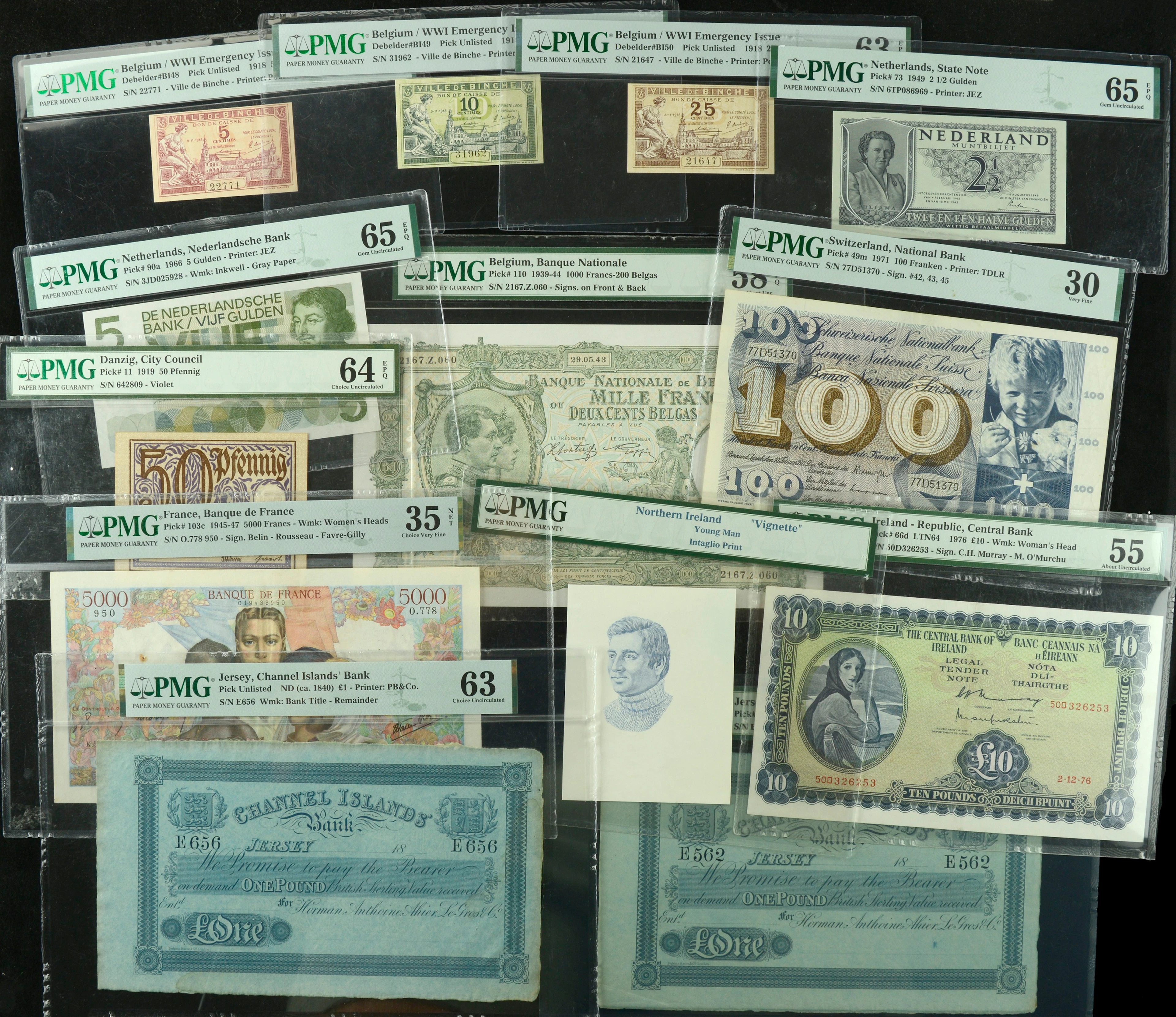 A Group of Graded Western European Banknotes, comprising Belgium