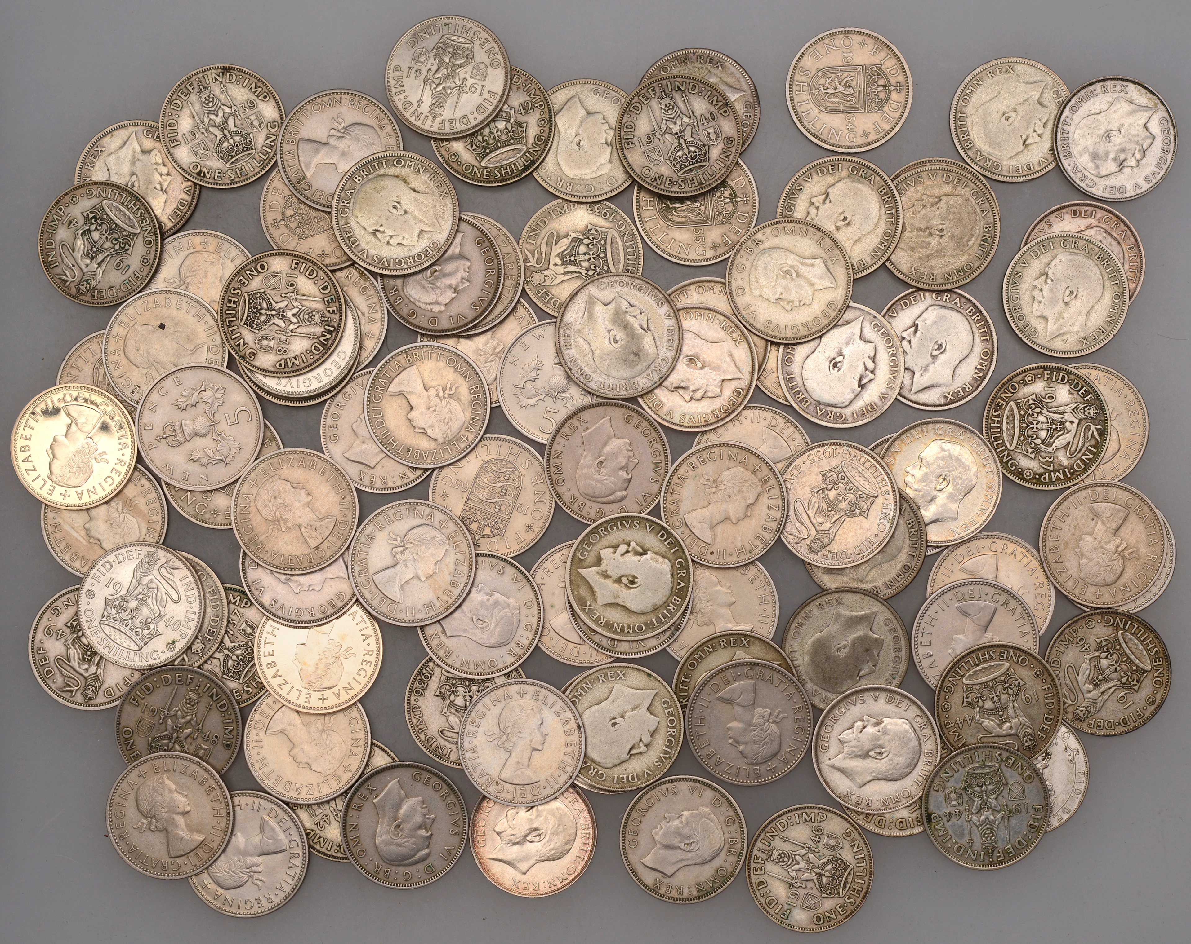 George V to Elizabeth II, a large quantity of Shillings, in .925 silver
