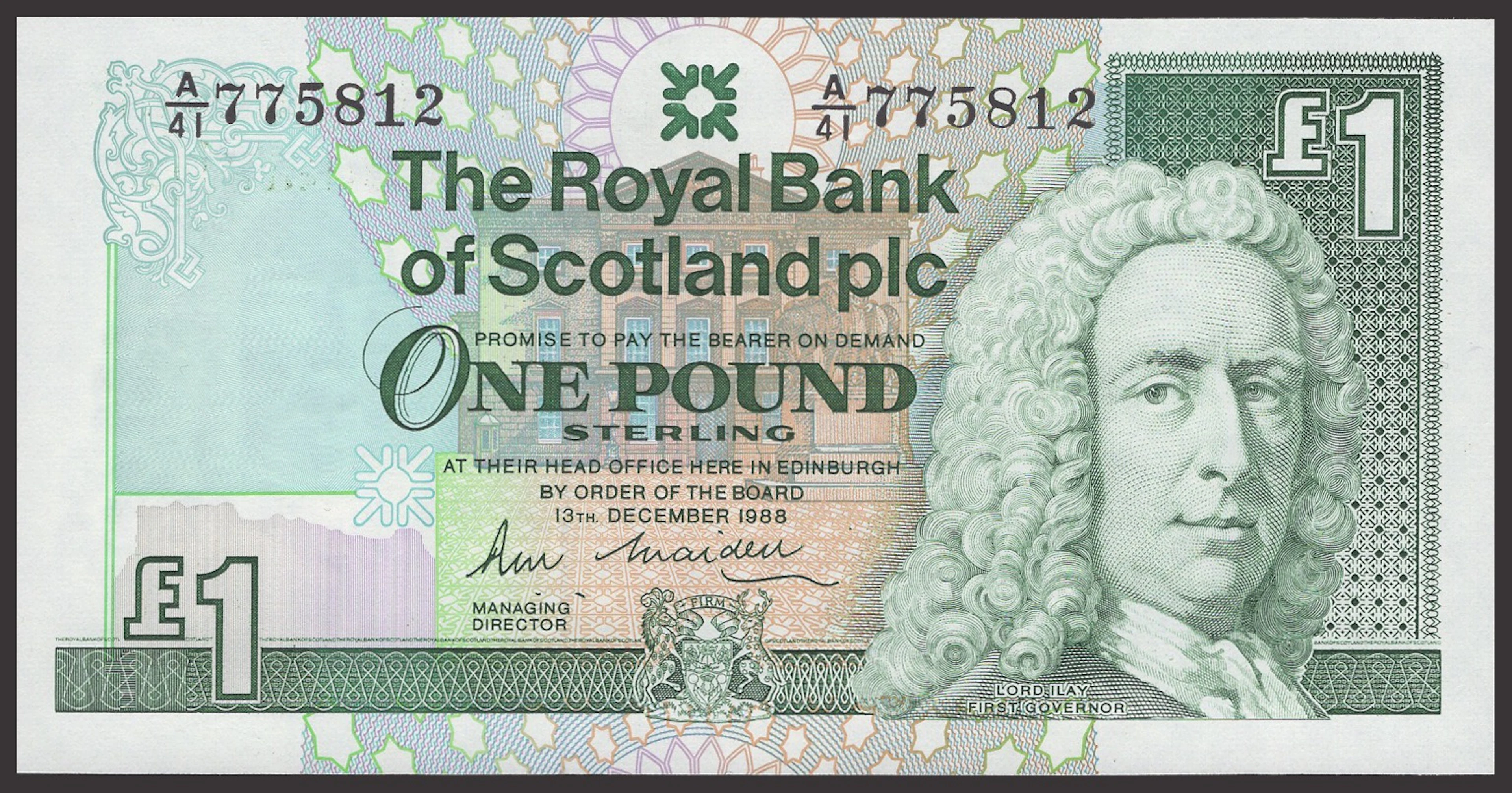 Royal Bank of Scotland PLC, £1 (34), 13 December 1988, prefix A/41
