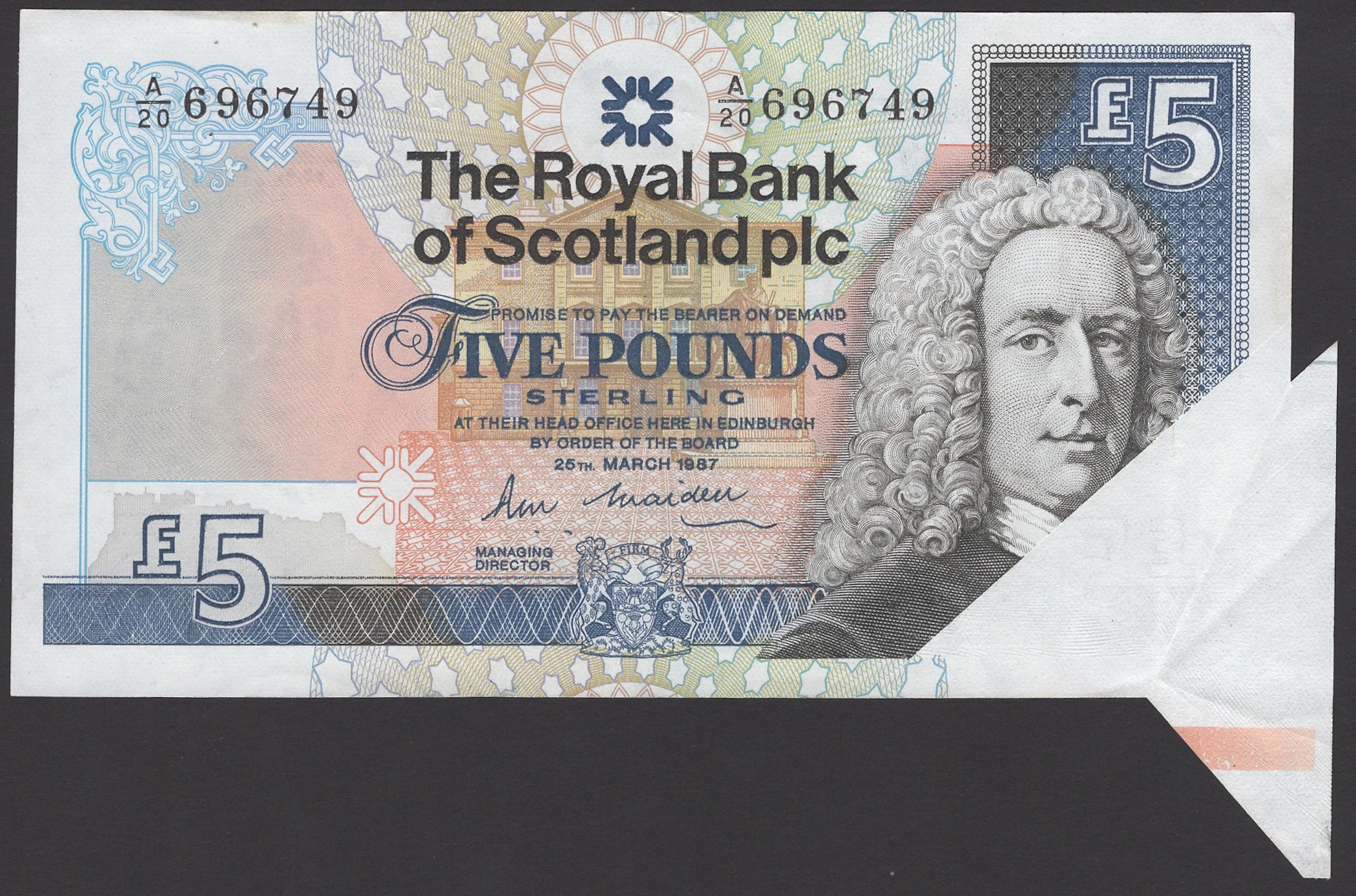 ERROR: Royal Bank of Scotland PLC, £5, 25 March 1987, serial number