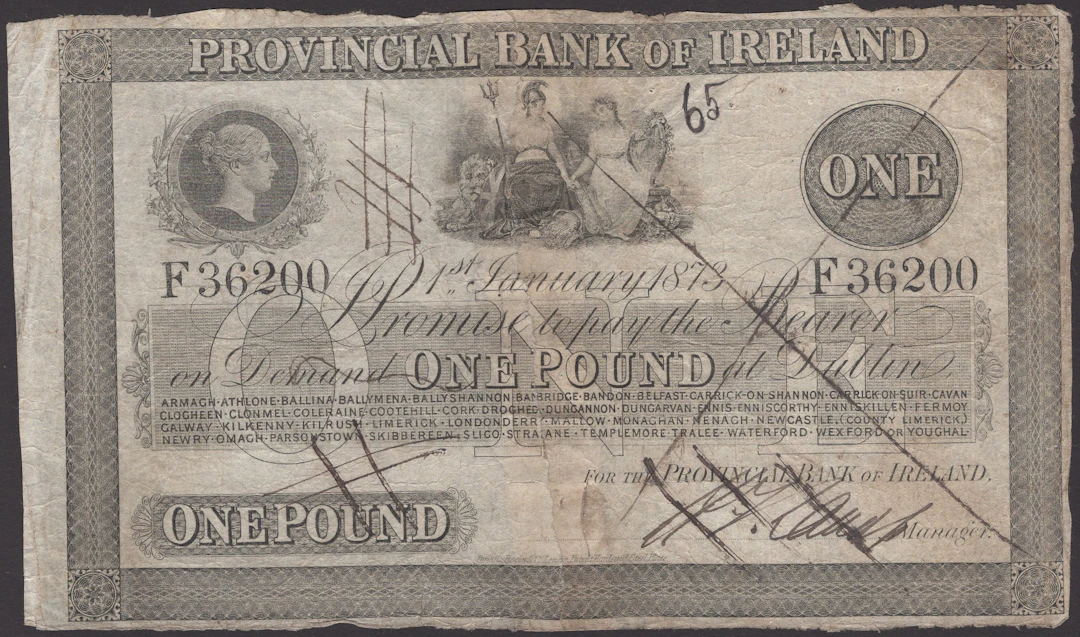 Provincial Bank of Ireland, £1, 1 January 1873, serial number F36200