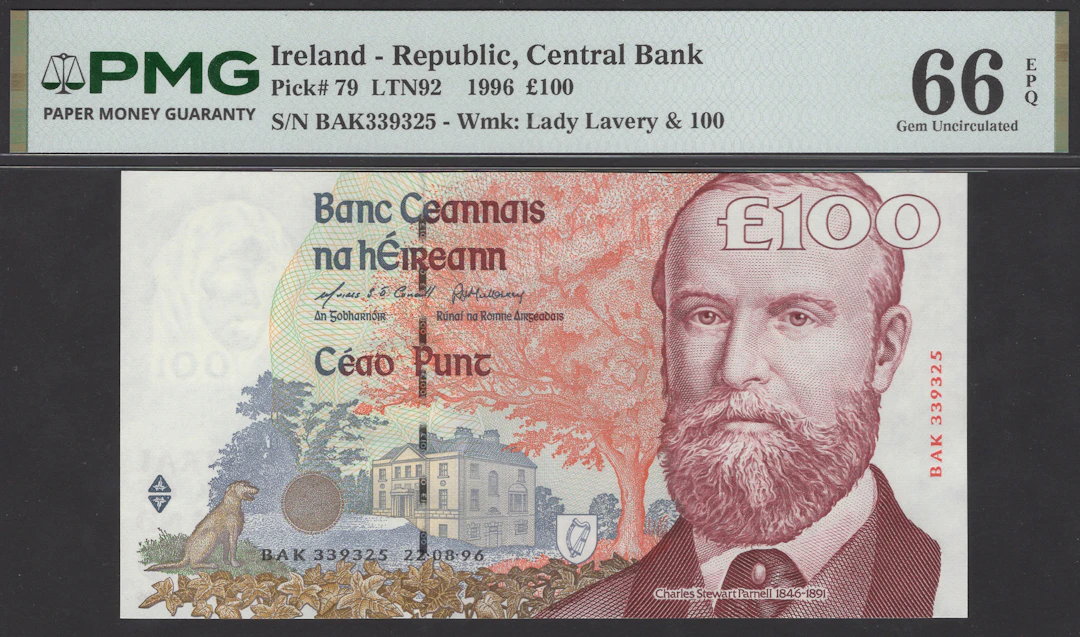 Central Bank of Ireland, £100, 22 August 1996, serial number BAK339325