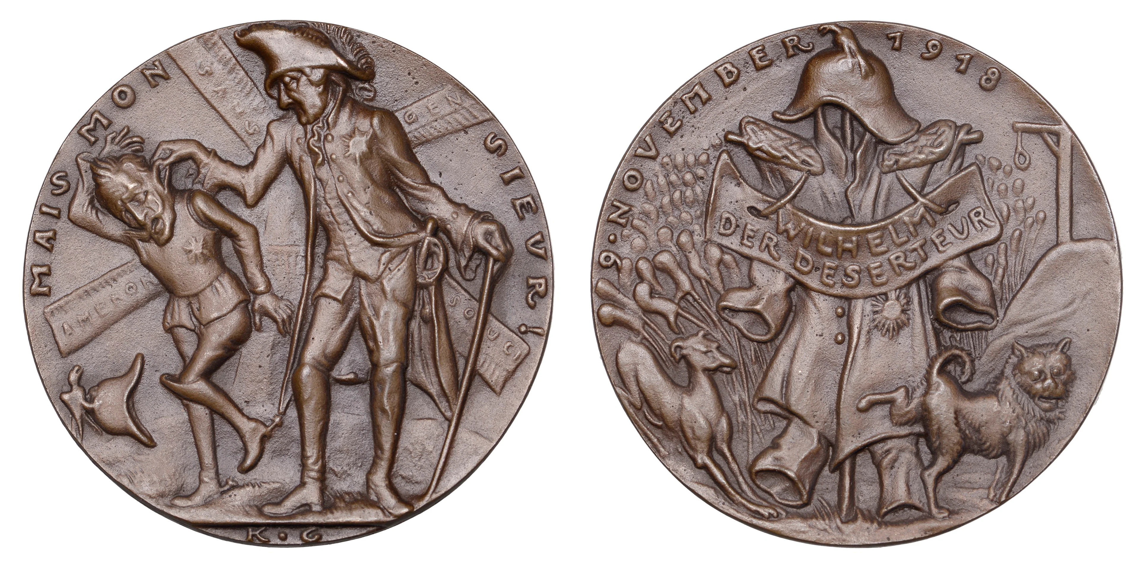 Germany, Mais Monsieur! [But Sir!], 1918, a cast bronze medal by K.
