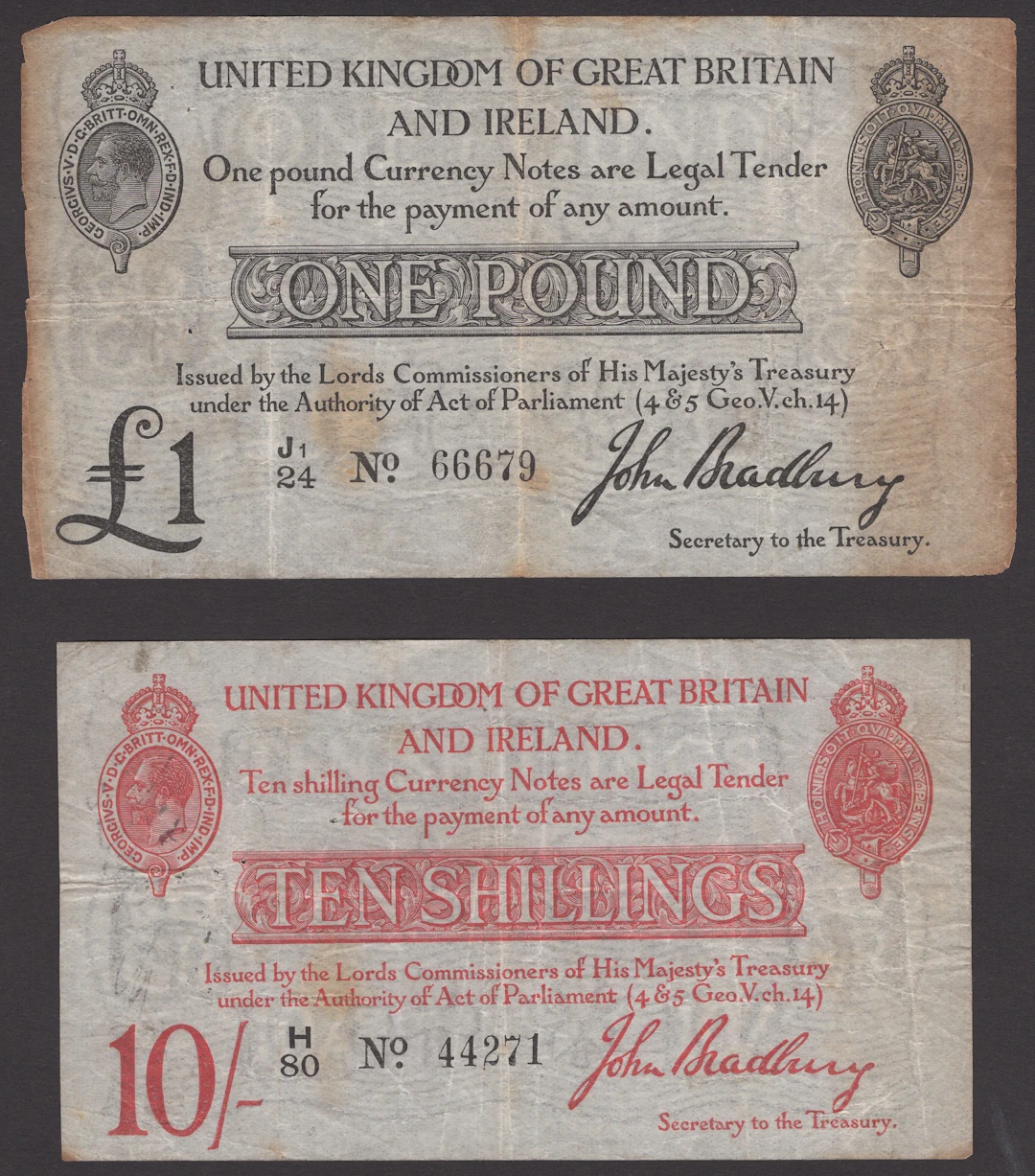 Treasury Series, John Bradbury, £1, 23 October 1914, serial number