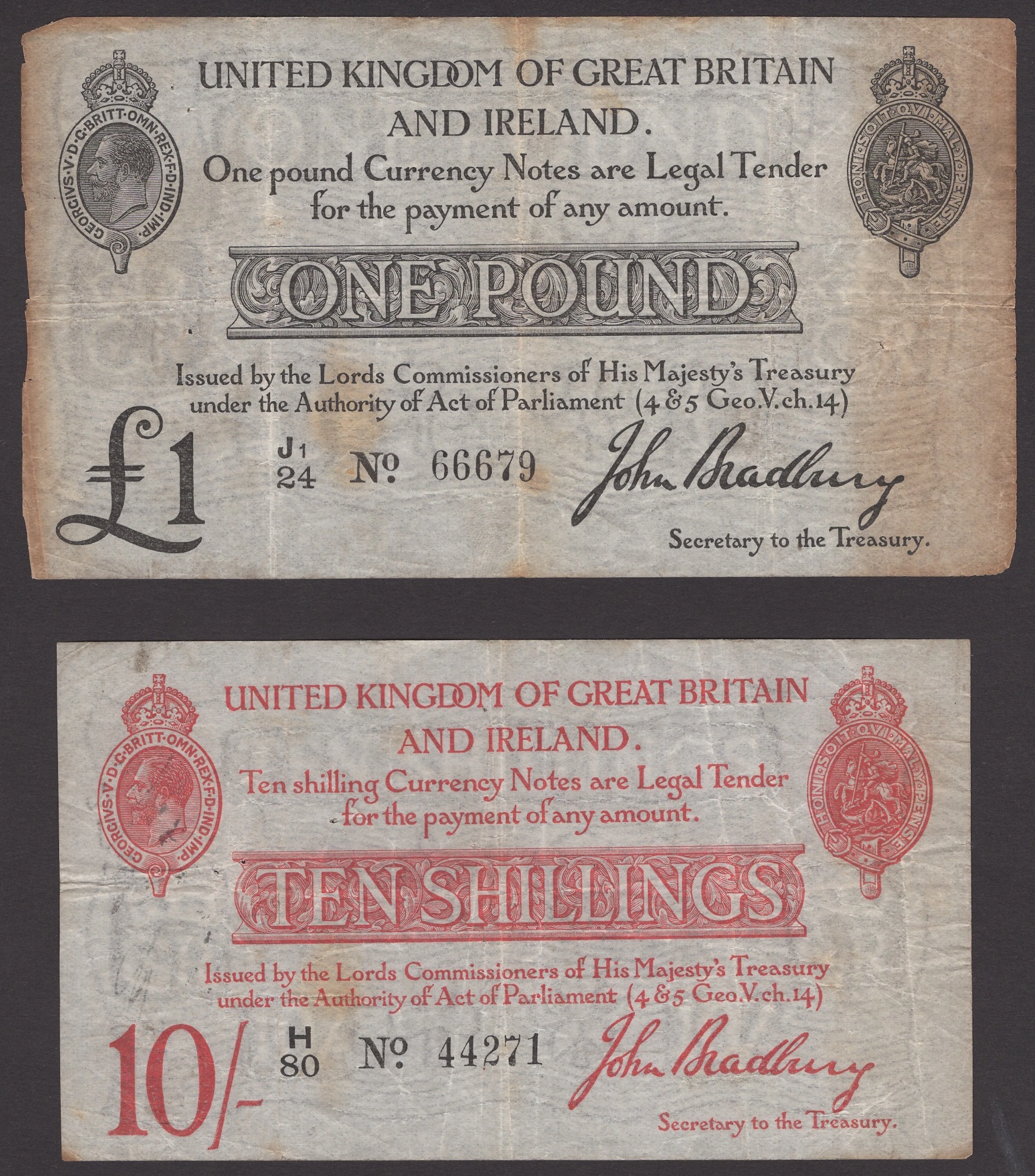 Treasury Series, John Bradbury, £1, 23 October 1914, serial number