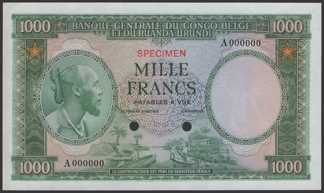 Banque Centrale du Congo Belge et du Ruanda-Urundi, colour trial 1000