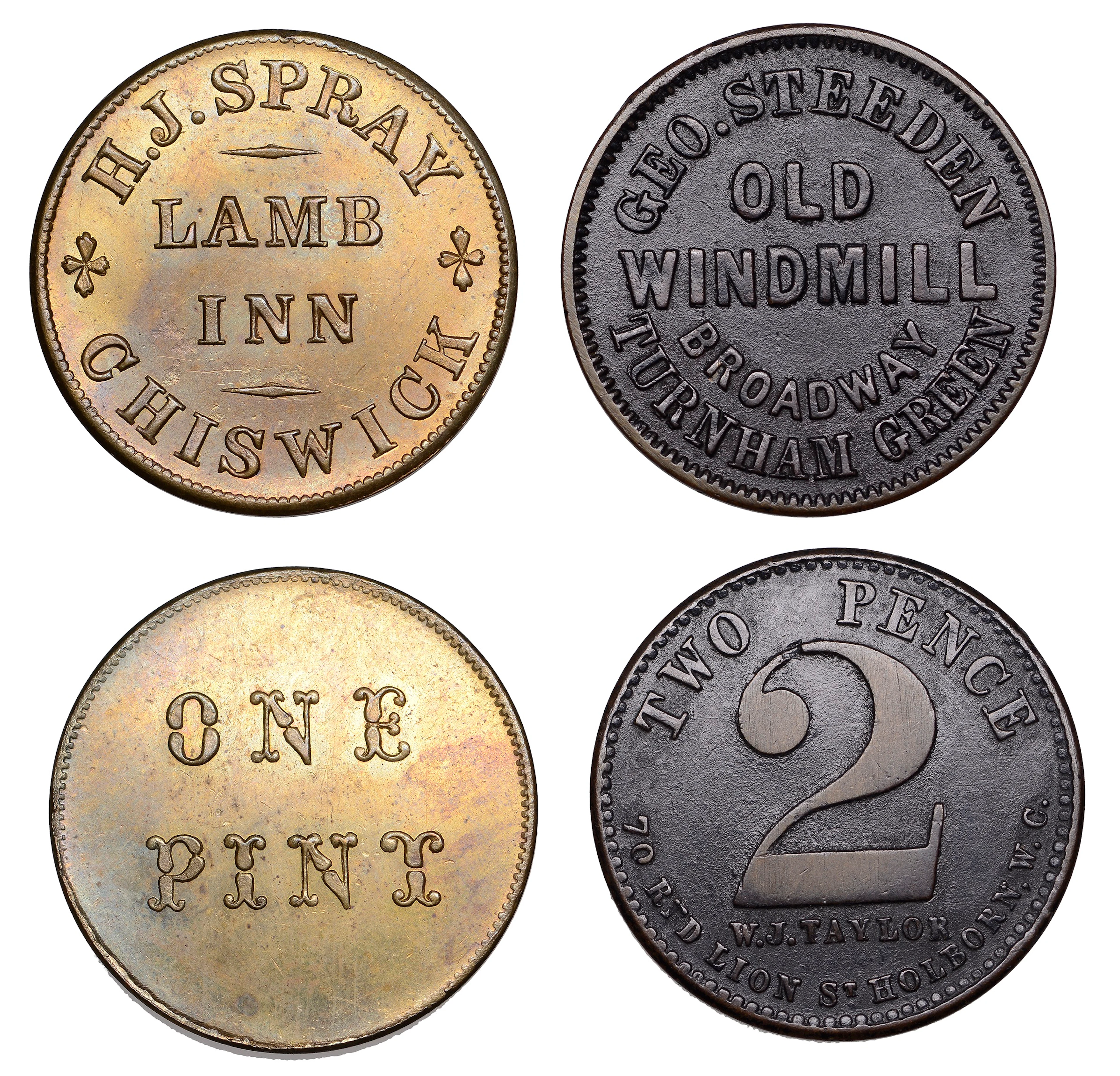 Chiswick, Lamb Inn, H[enry] Spray, brass 1 Pint, 28mm (H 2); Turnham