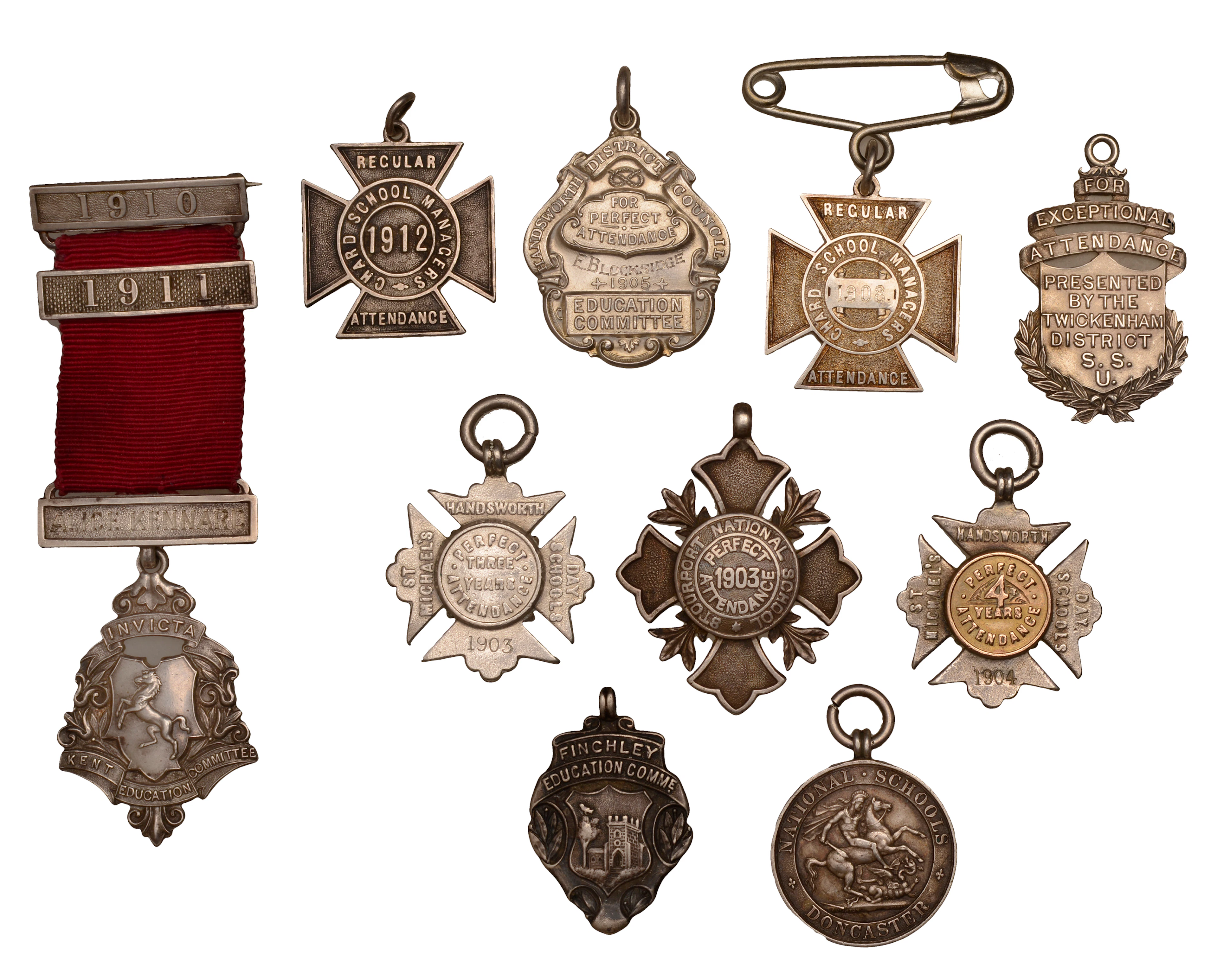 Great Britain, Silver award and attendance medalets and badges (10)