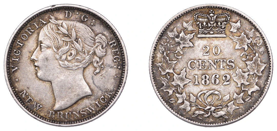 New Brunswick, Victoria, 20 Cents, 1862, London (KM 9). Cabinet tone