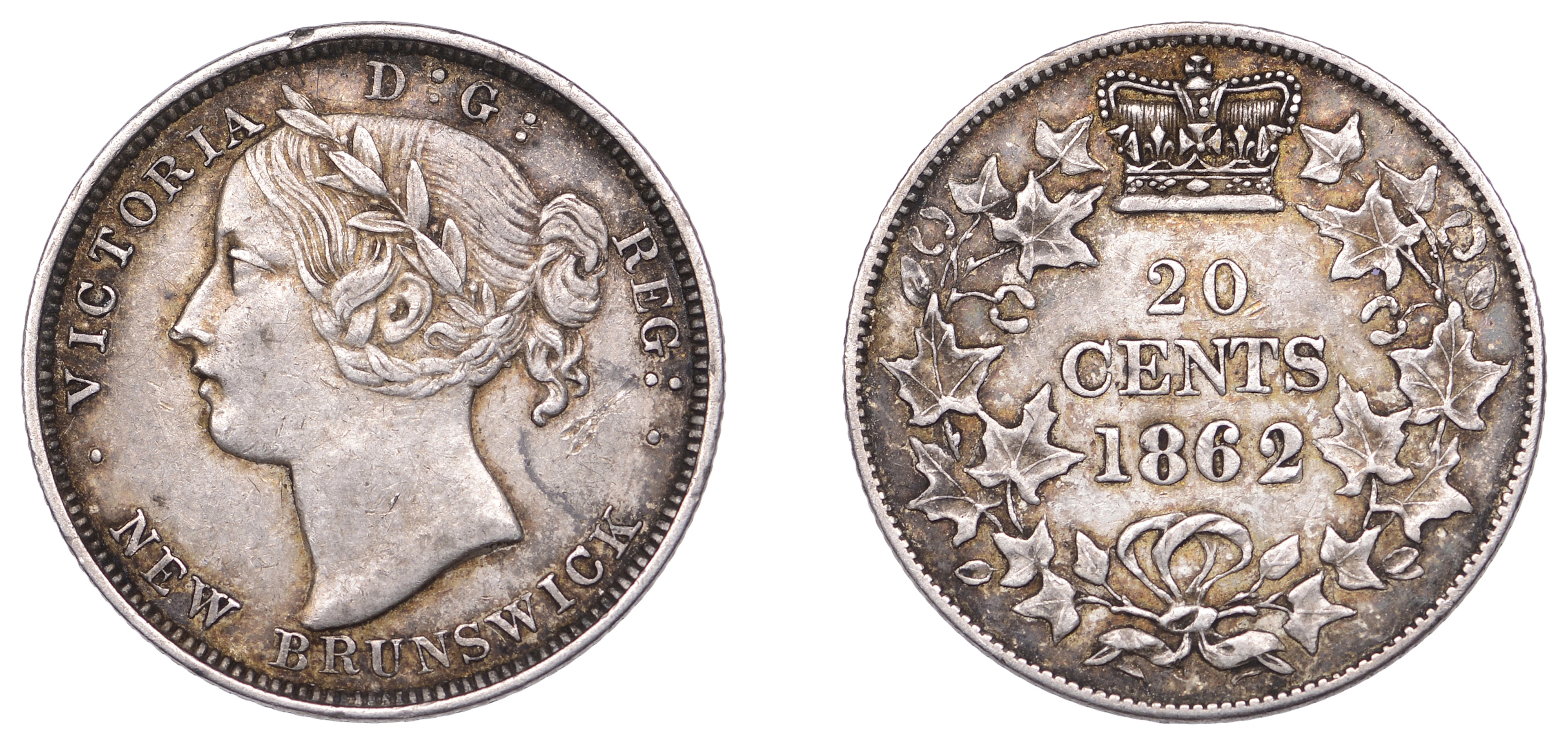 New Brunswick, Victoria, 20 Cents, 1862, London (KM 9). Cabinet tone