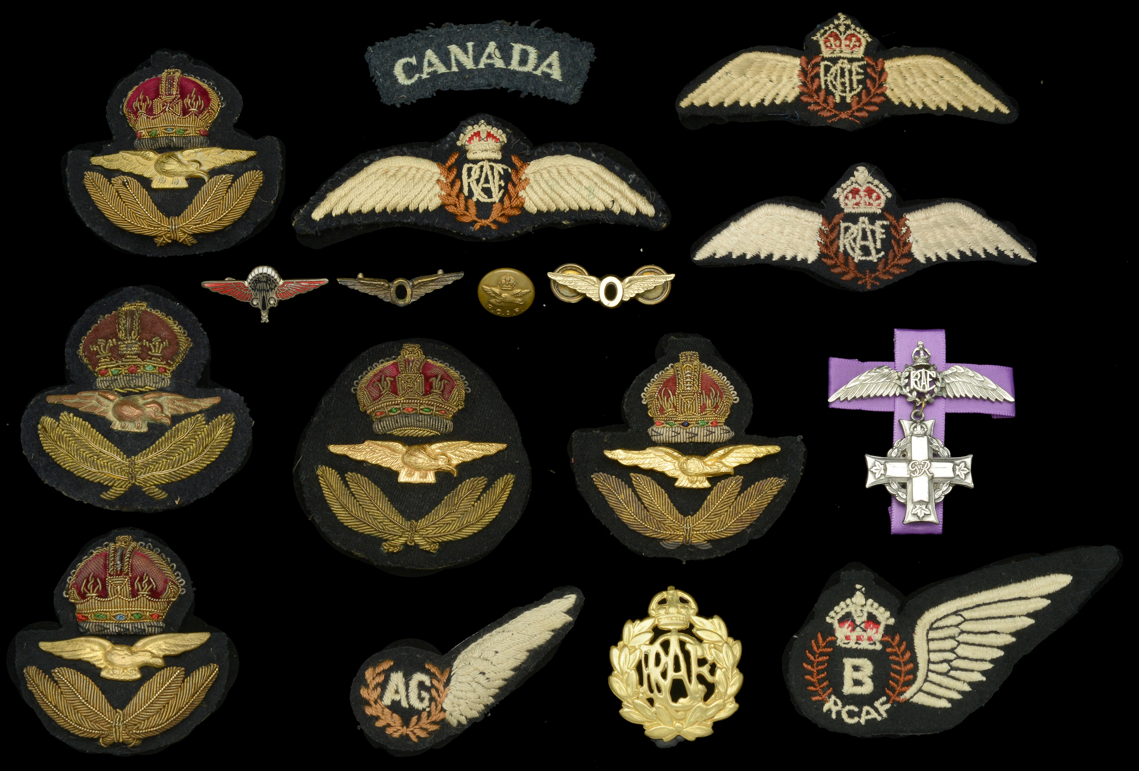 Royal Air Force Badges. Five Royal Air Force Officers’ cap badges;