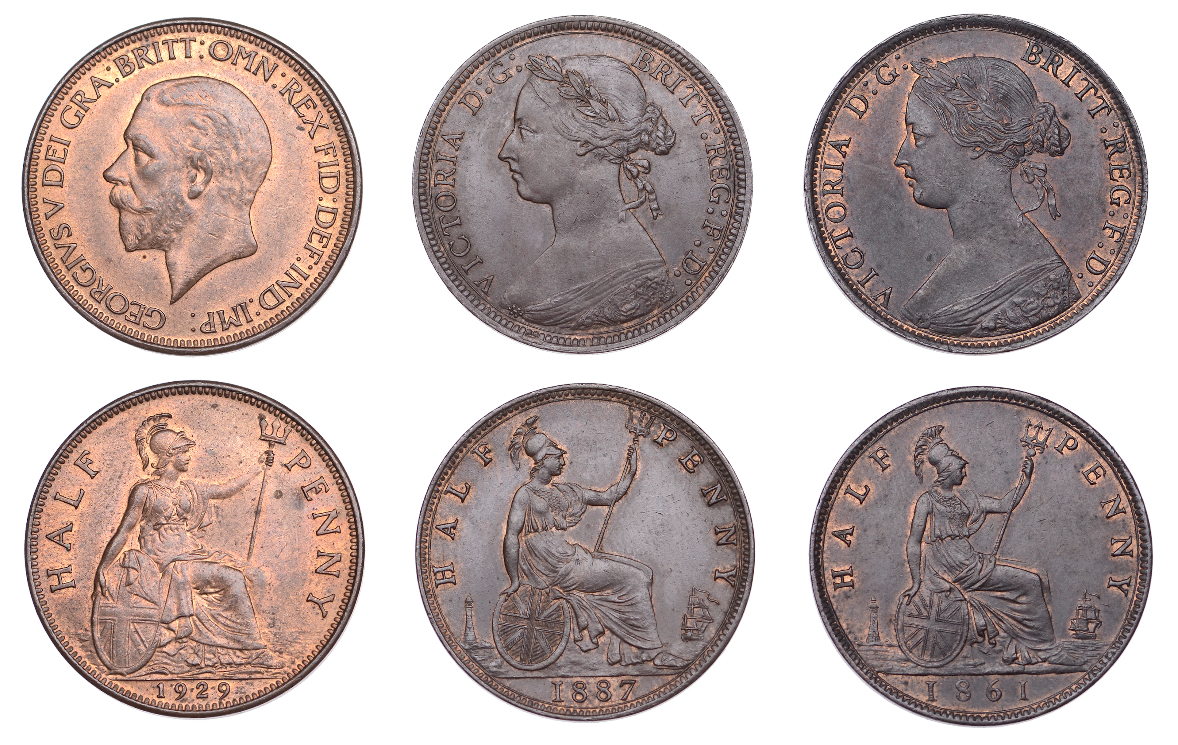 Victoria, Halfpennies (2), 1861, 4 berries, 1887 (F 272, 358; BMC