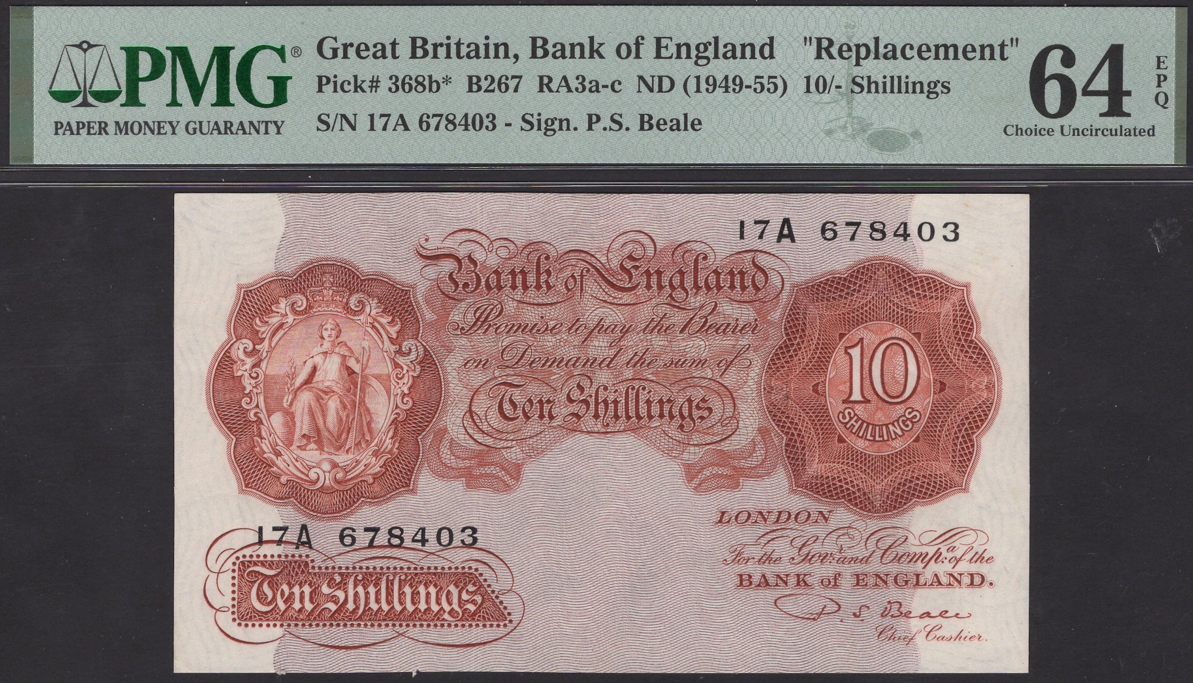 Bank of England, Percival S. Beale, replacement 10 Shillings, 17 March