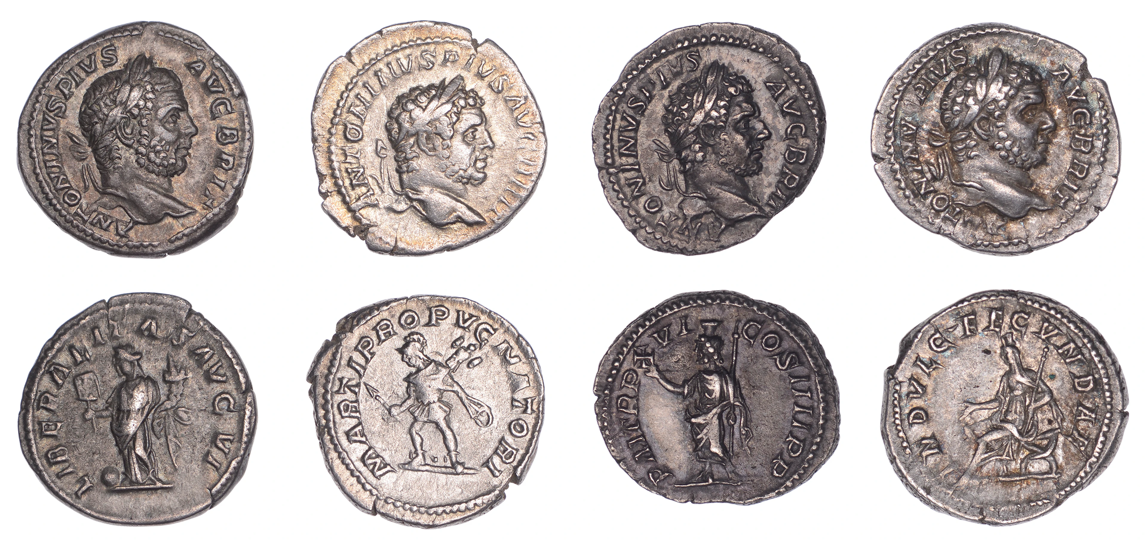 Caracalla (198-217), Denarii (4), 213, laureate and bearded head right