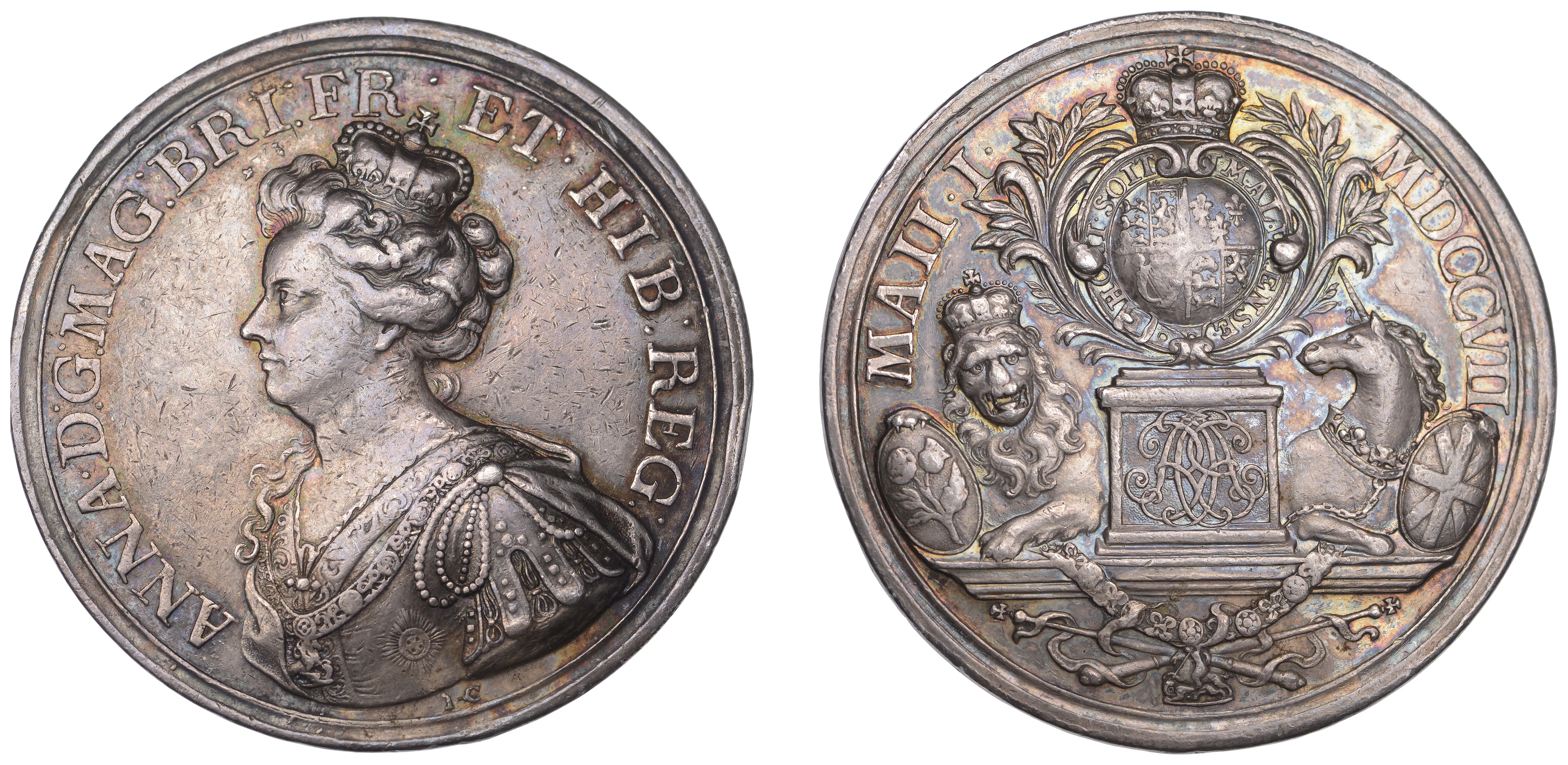 Union of England and Scotland, 1707, a copper medal by J. Croker
