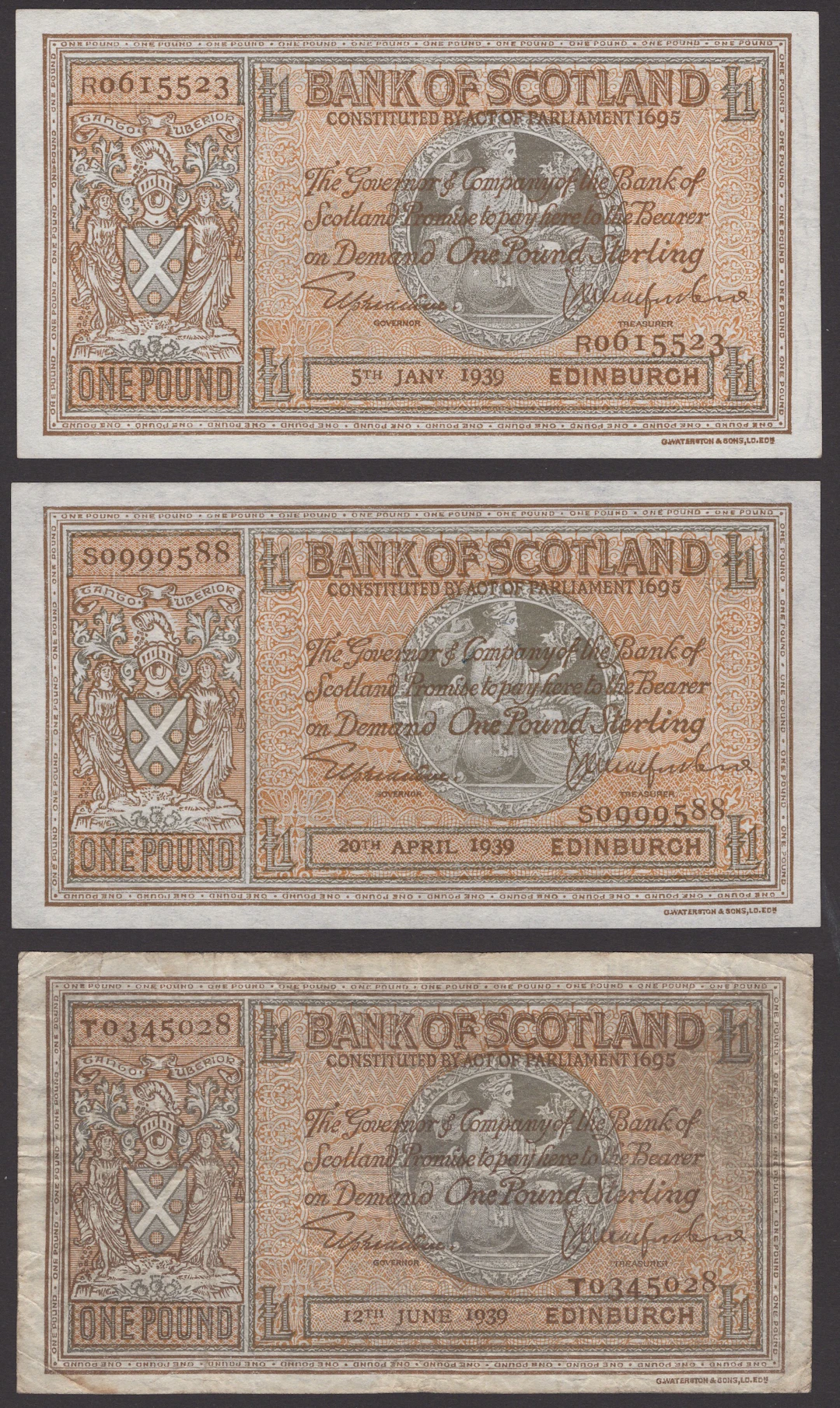 Bank of Scotland, £1 (5), 5 January 1939, 20 April 1939, 12 June 1939